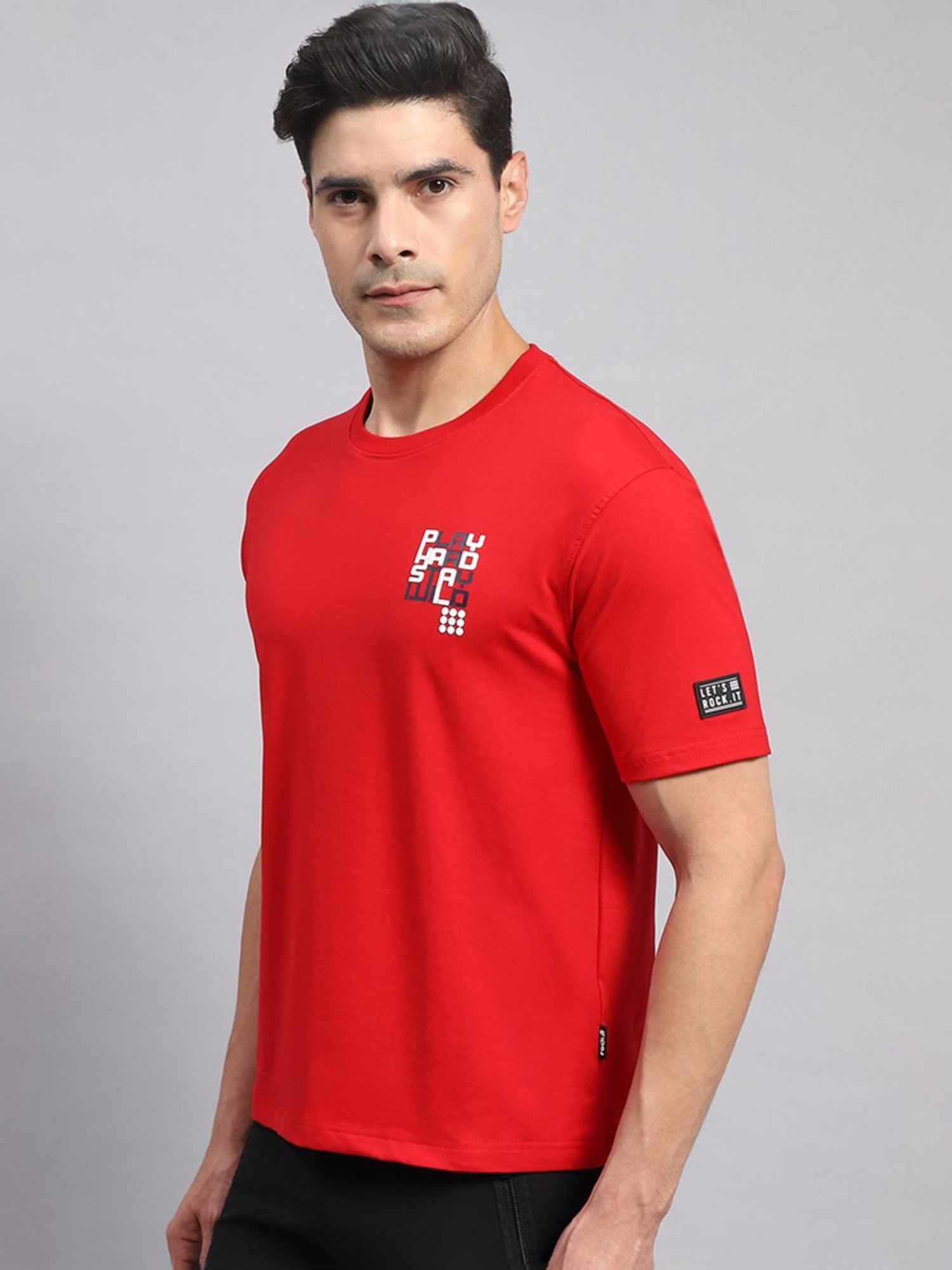 Rock.it Red Cotton Regular Fit Printed T-Shirt
