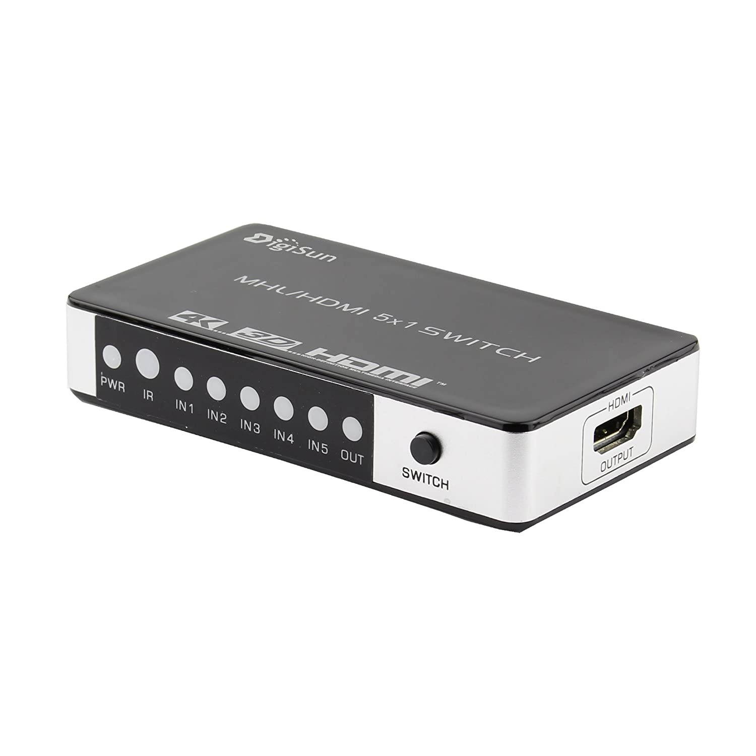 DigiSun VH751Z HDMI 5x1 Switch, HDMI 5 in 1 out ,Support up to 4K2K/Full HD/3D/1080p signal with IR remote controller