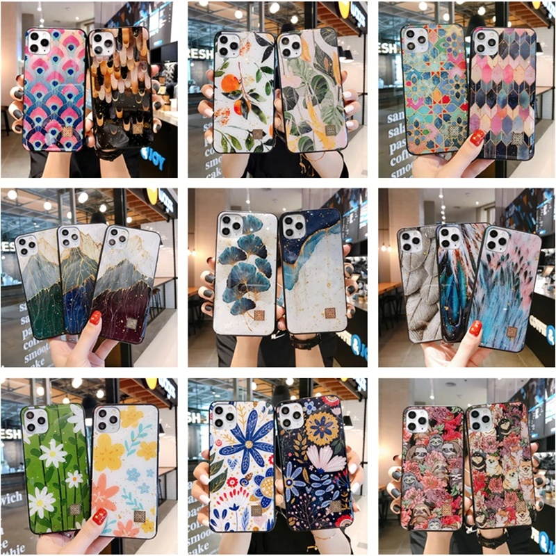 Luxury Gold Foil Silicon Case For iPhone 12 11 Pro Xs Max Mini SE Glitter Quicksand Marble Soft Cover For iPhone X XR 6 7 8 Plus