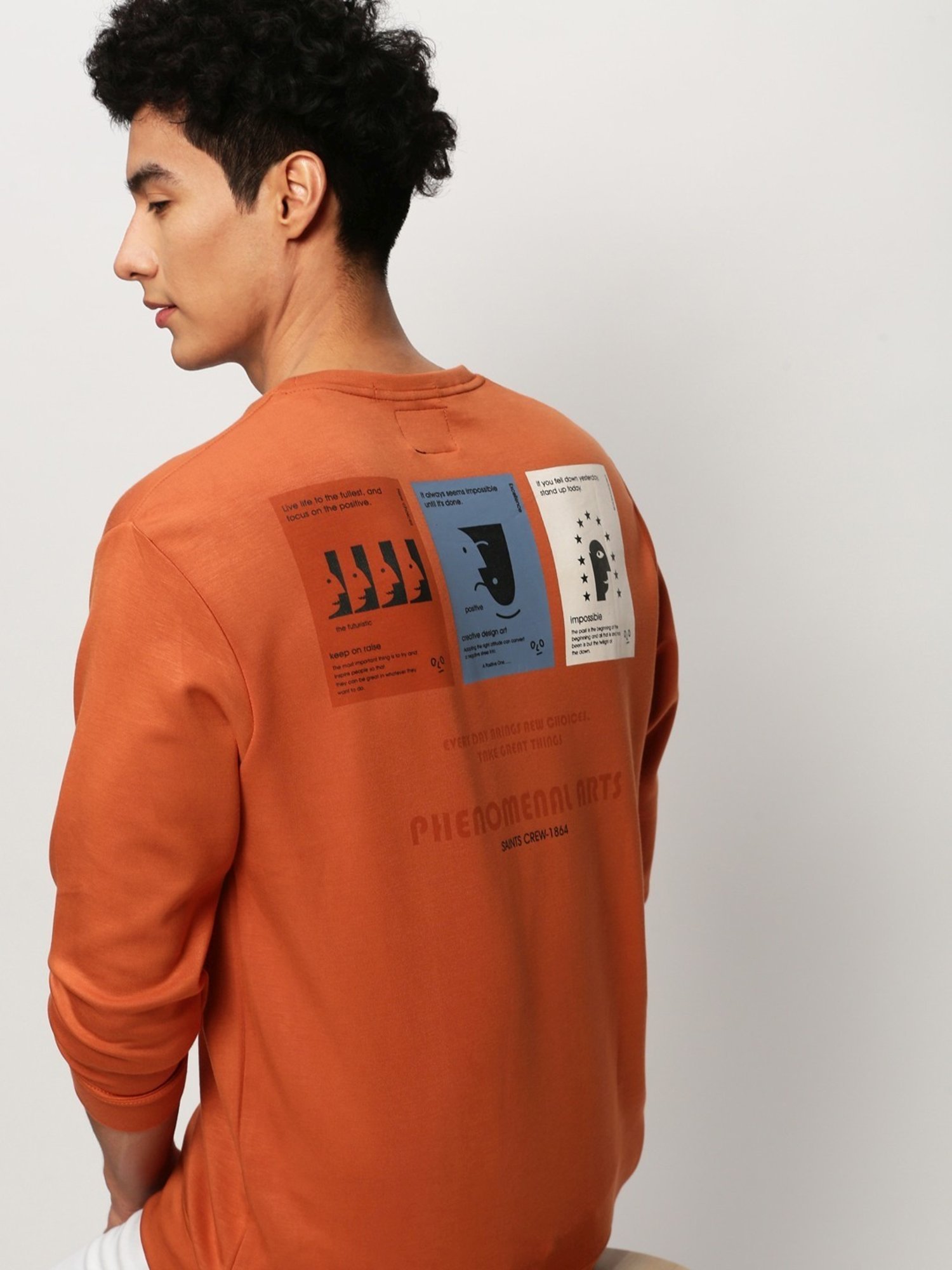 SHOWOFF Orange Slim Fit Printed Sweatshirt