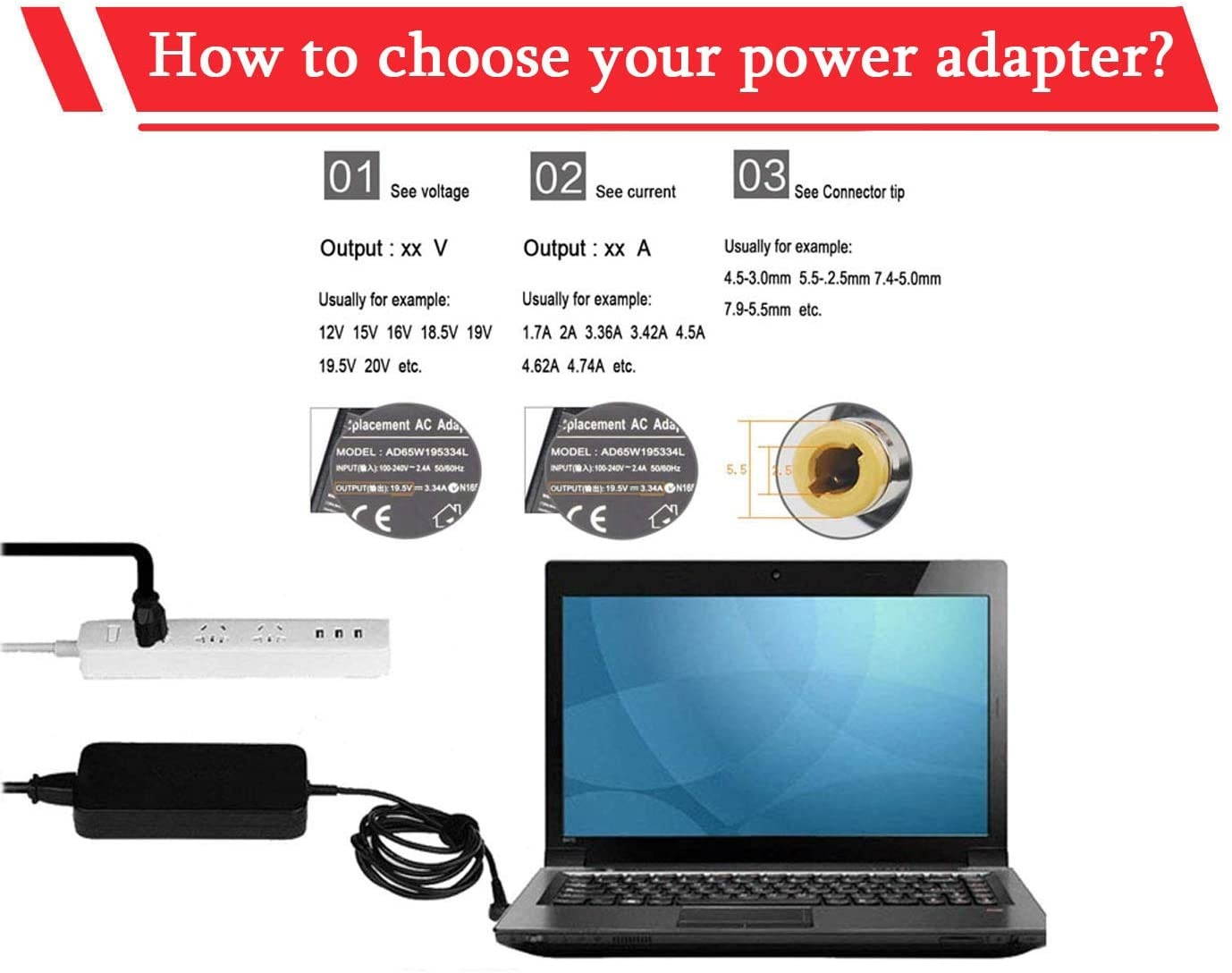 90W Ac Adapter Laptop Charger for Toshiba Satellite C655 C655D C675 C850 C855 C855D C875 C50 C55 C55D C55DT C55T C75 C75D L50 L55 L55D L75 L305 ; PA3714U-1ACA PA5035U-1ACA PA3917U-1ACA Power Cord