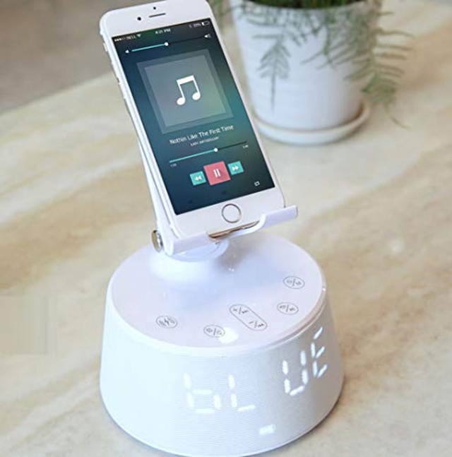 Emerson Radio ER-X300 Docking Station with Wireless Charging, Bluetooth Speaker, Hands-Free Calling and Adjustable Arm