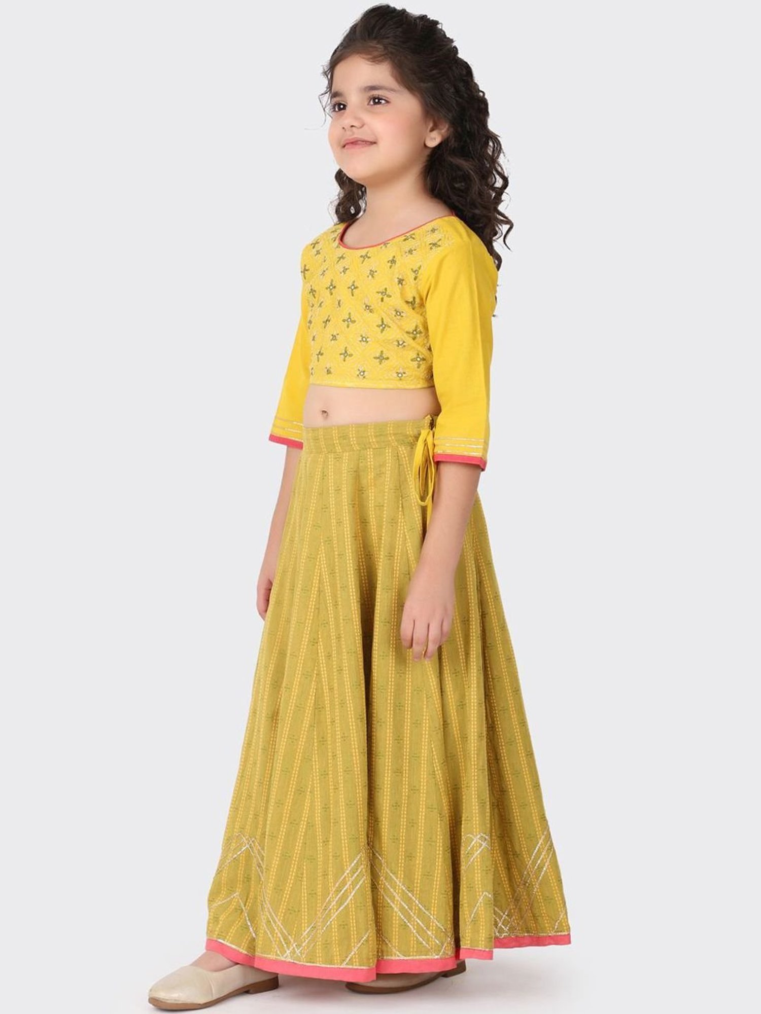 A Little Fable Kids Blue Printed Lehenga with Choli & Dupatta