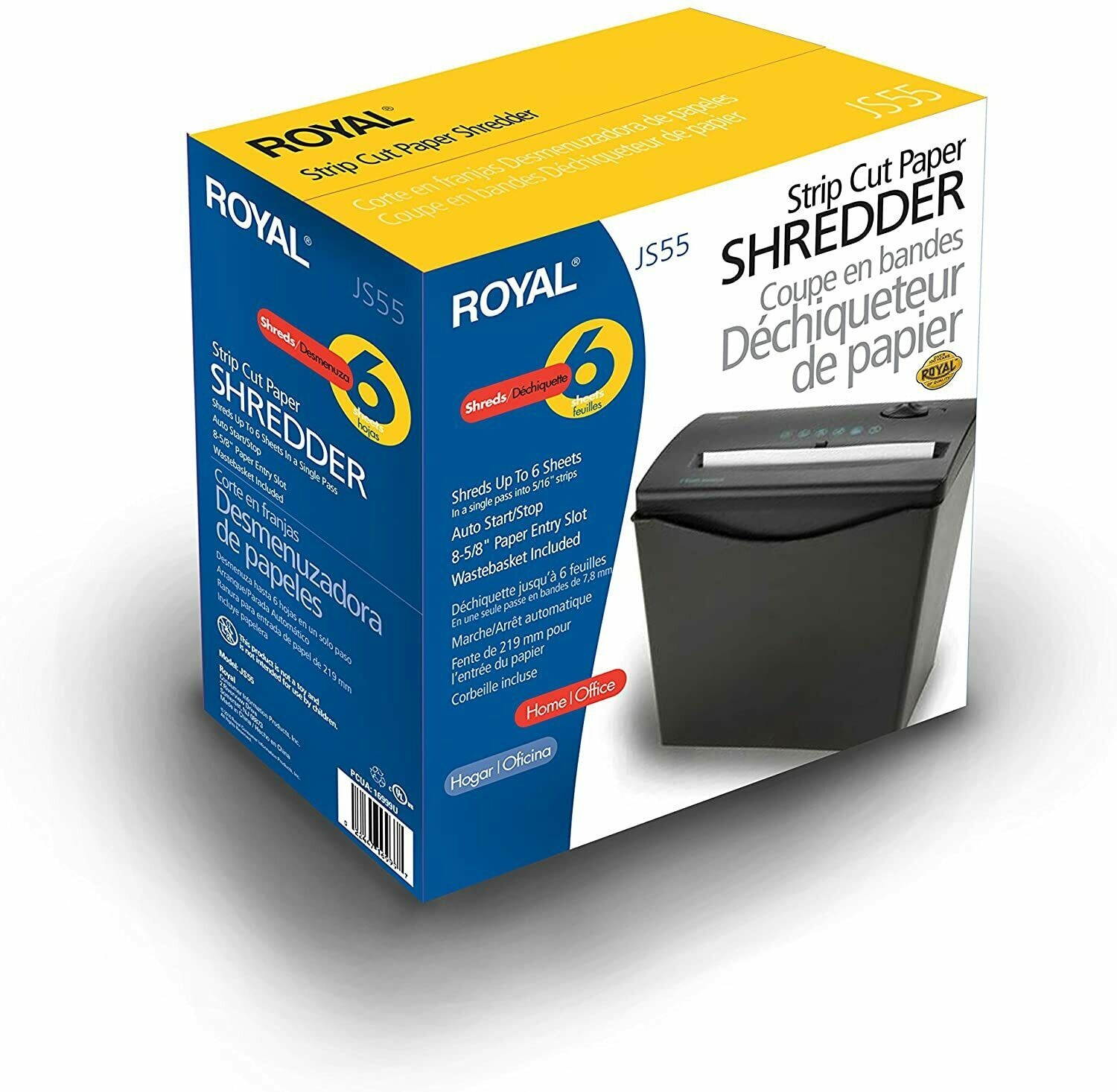 Royal JS55 Strip Cut 6-Sheet Home Office Paper Shredder with Wastebasket