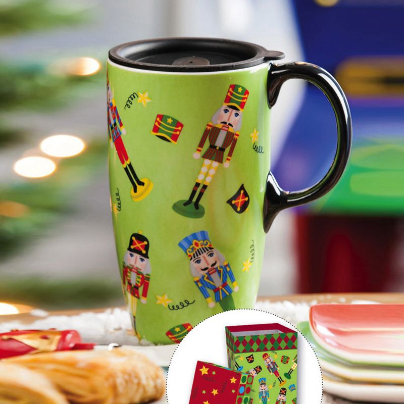 Evergreen Nutcrackers Boxed Ceramic Latte Travel Mug