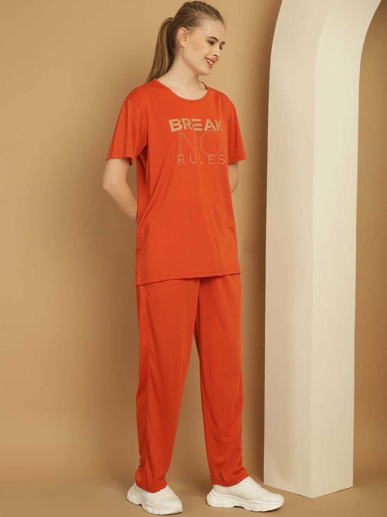 Vimal Jonney Orange Cotton Printed Sports T-Shirt Track Pant Set