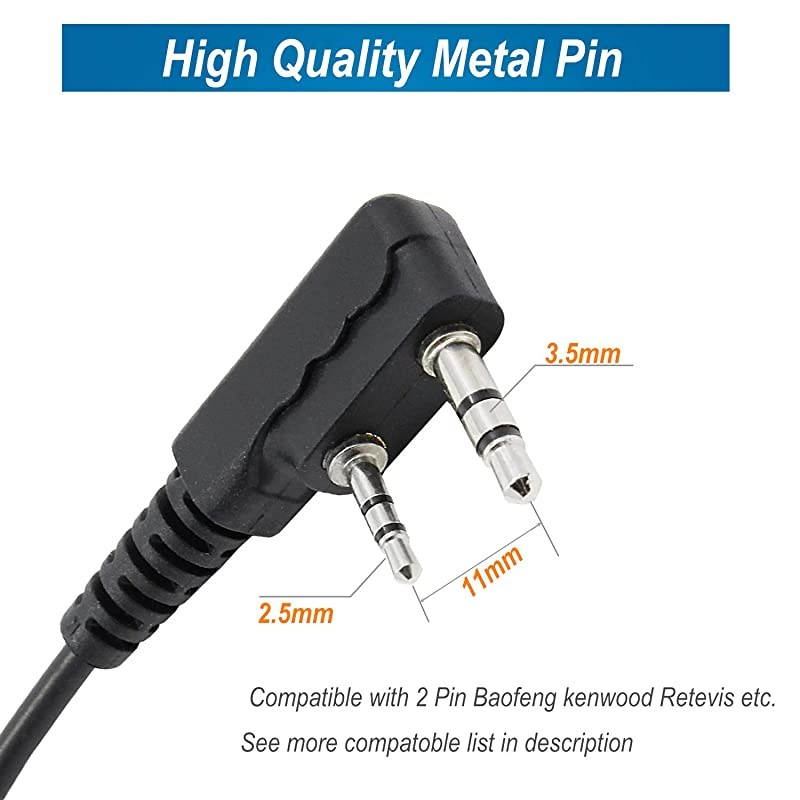 2 Pin D Shape Security Clip-Ear Earphone Headset Compatible with Retevis Kenwood PUXING UV5R UV82 888S H777 Radio with PTT MIC (10 Pack)
