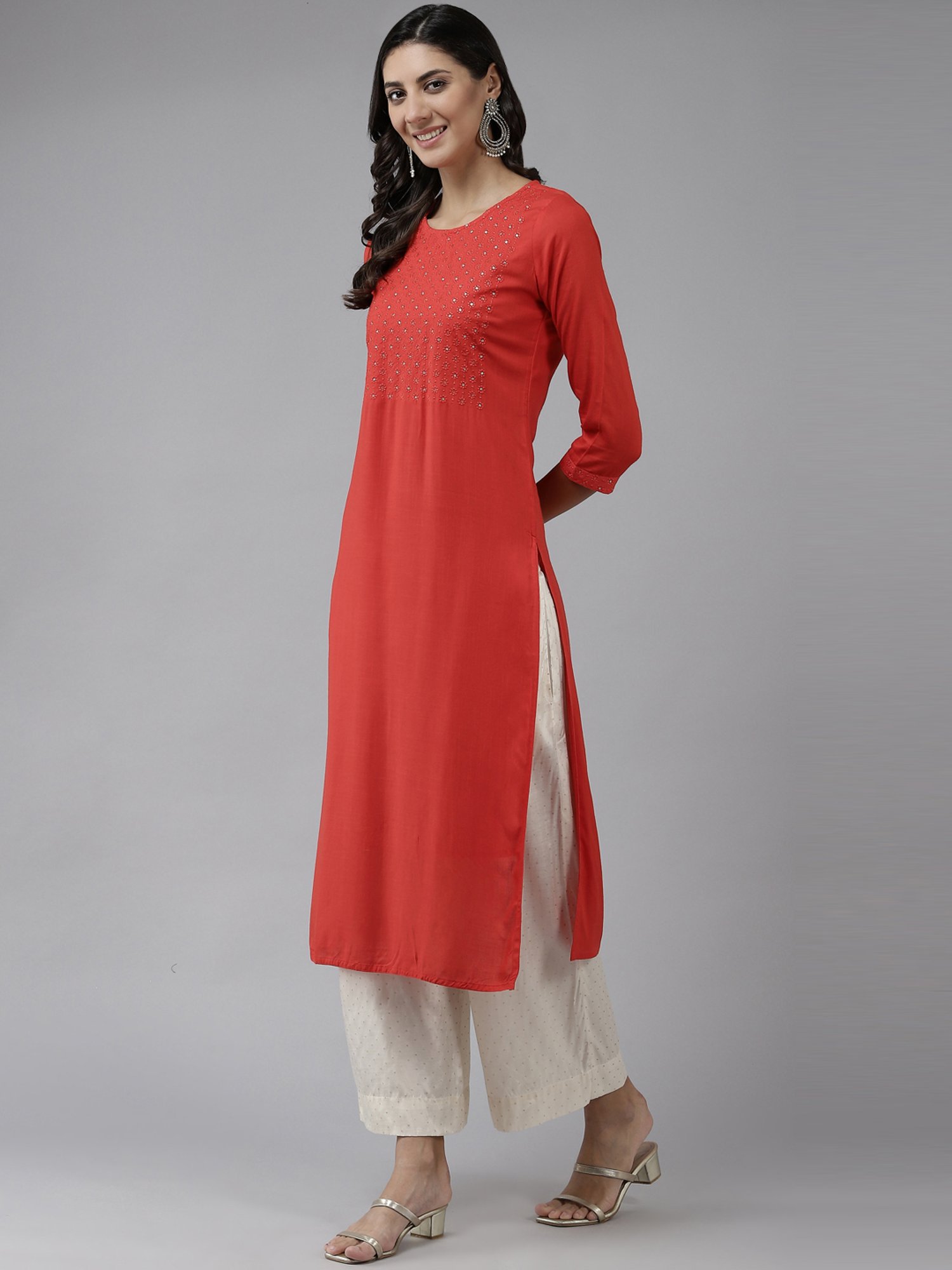 Prakrti Coral Embroidered Straight Kurta