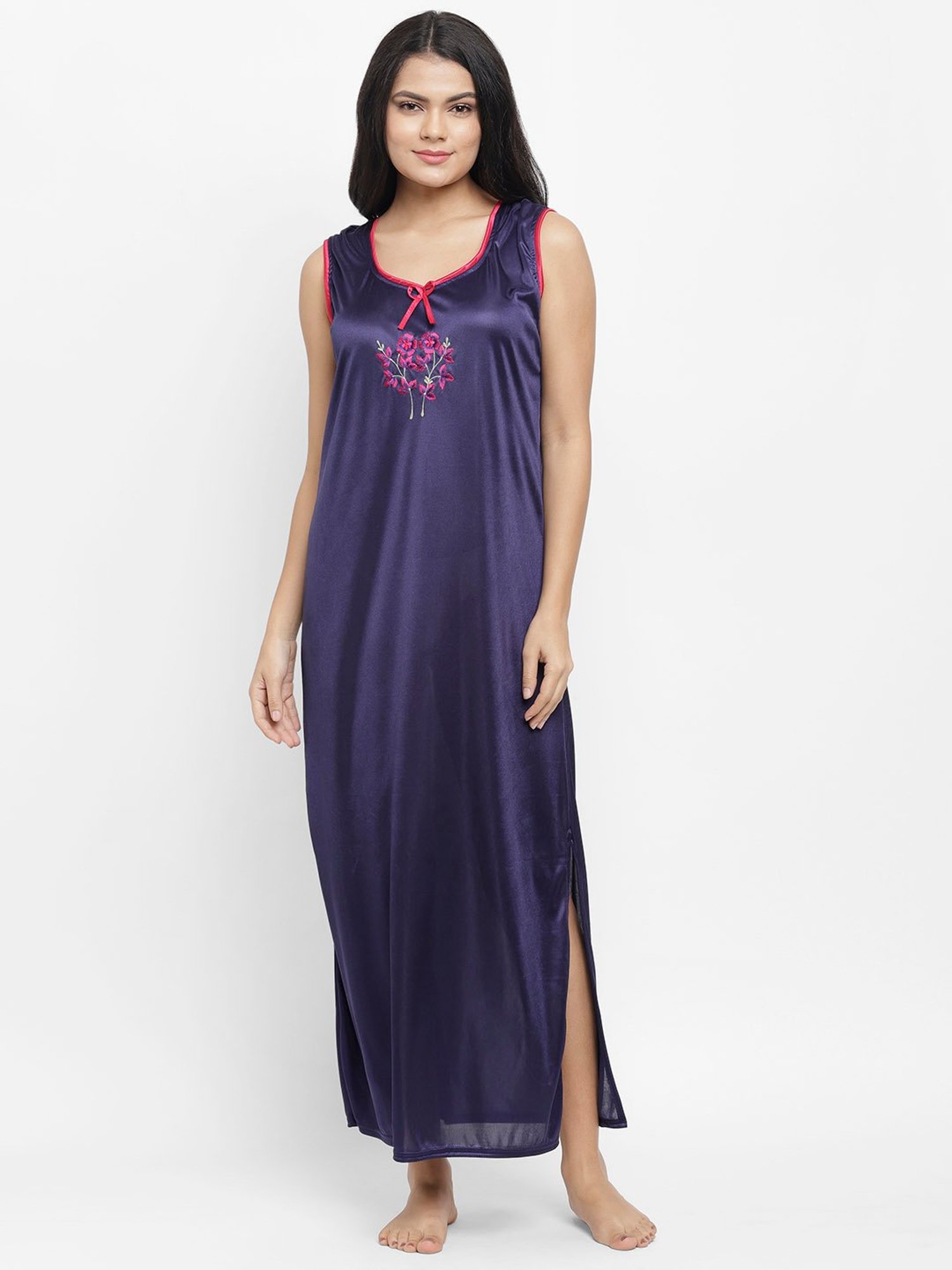 N-Gal Navy Embroidered Nighty With Robe