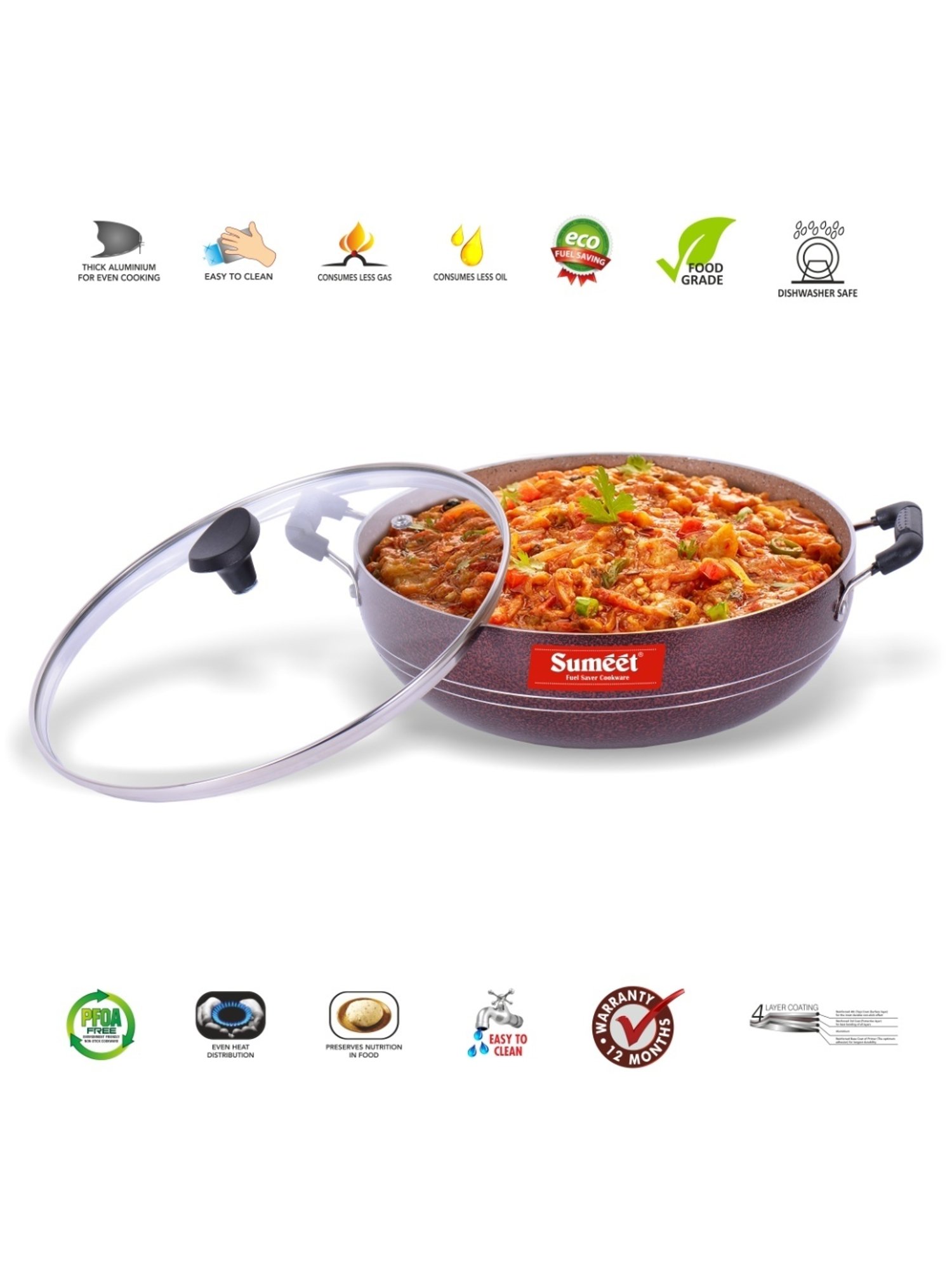 JUDGE Everyday Black Aluminium 20 cm Deep Appachatty With Lid (0.8 L)