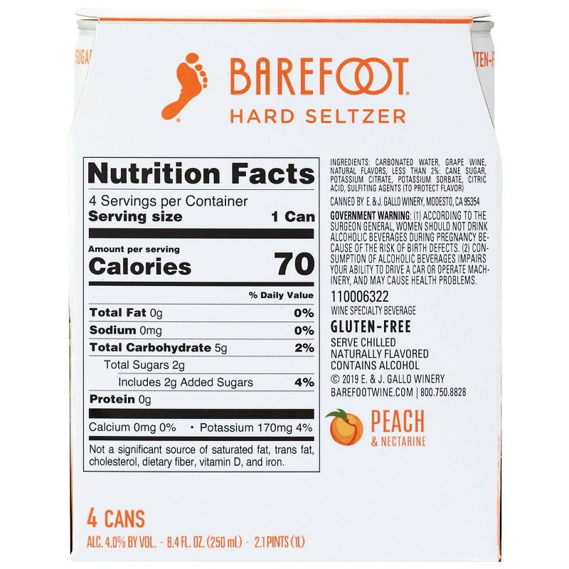 Barefoot Peach Wine-Based Hard Seltzer - 4pk/250ml Cans