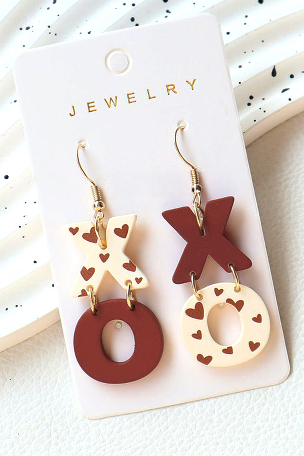 Khaki Hollow Out Wooden Chip Round Drop Earrings