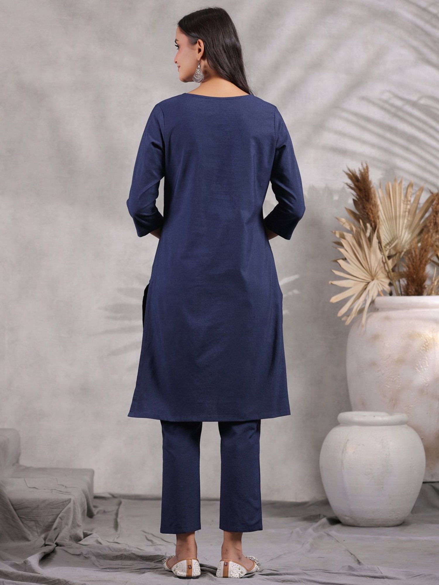 Anubhutee Navy Cotton Kurti Pant Set