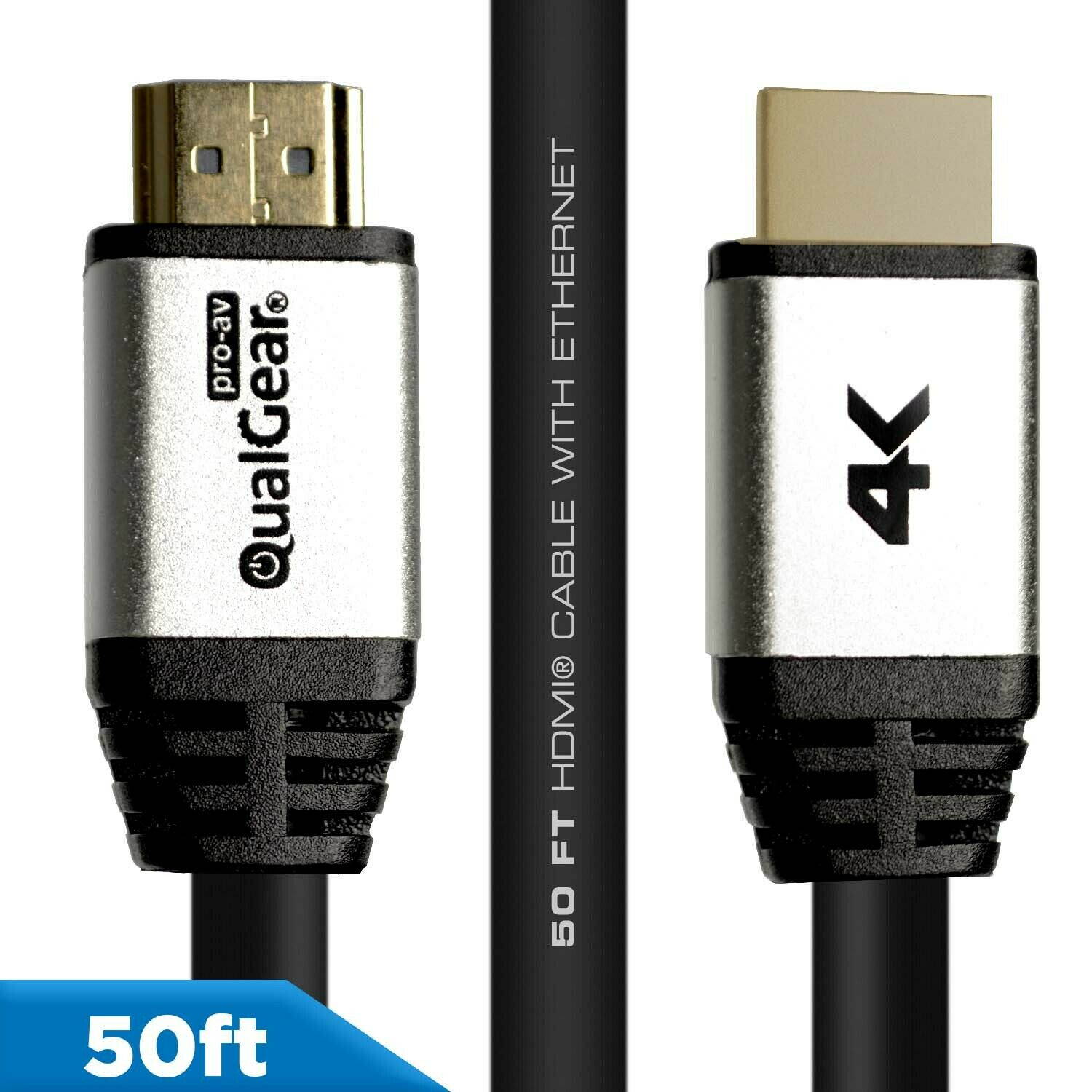 QualGear&reg; 50 Feet High-Speed Long HDMI 2.0 Cable with 24K Gold Plated Contacts, Supports 4K Ultra HD, 3D, 18 Gbps, Audio Return Channel,CL3 Rated for In-Wall Use (QG-CBL-HD20-50FT)