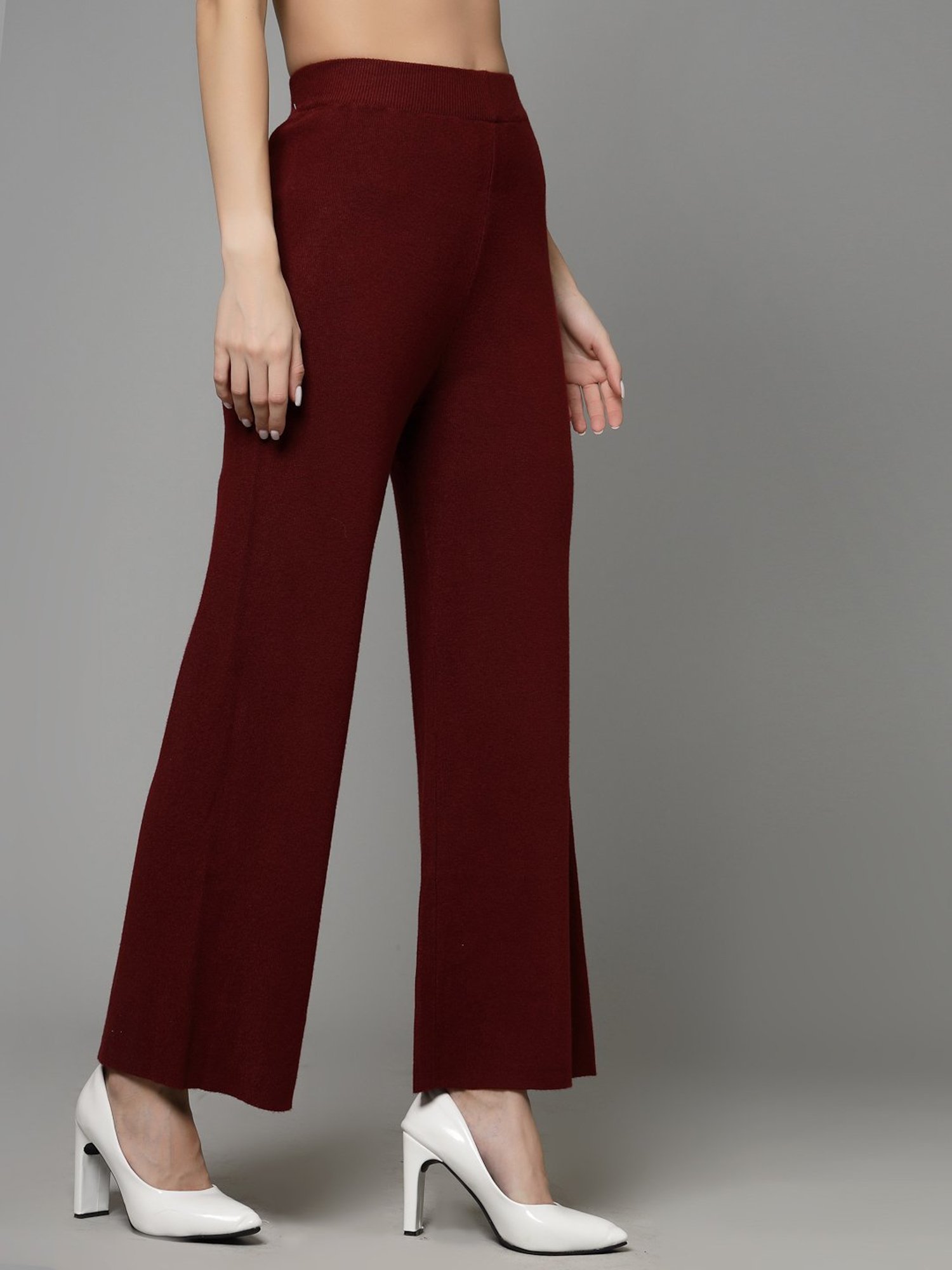 Mafadeny Maroon Regular Fit Mid Rise Palazzos