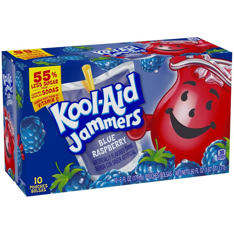 Kool-Aid Jammers Blue Raspberry Juice Drinks - 10pk/6 fl oz Pouches