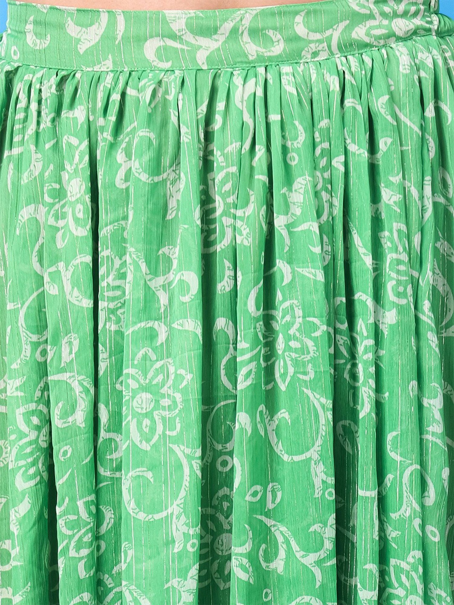 Belle Fille Sky Blue & Beige Printed Skirt