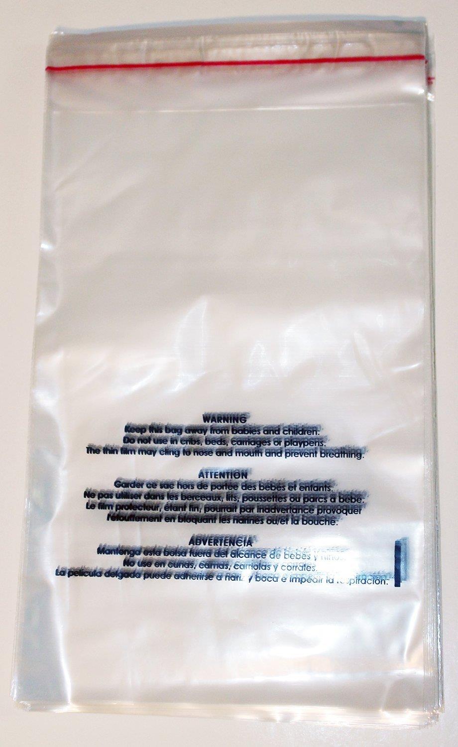 ULINE S-1931 Resealable Suffocation Warning Bag for Shirts and Toys with Trilingual Printed Warning (1.5 Mil, 11 x 14 Inches, 100 Count)