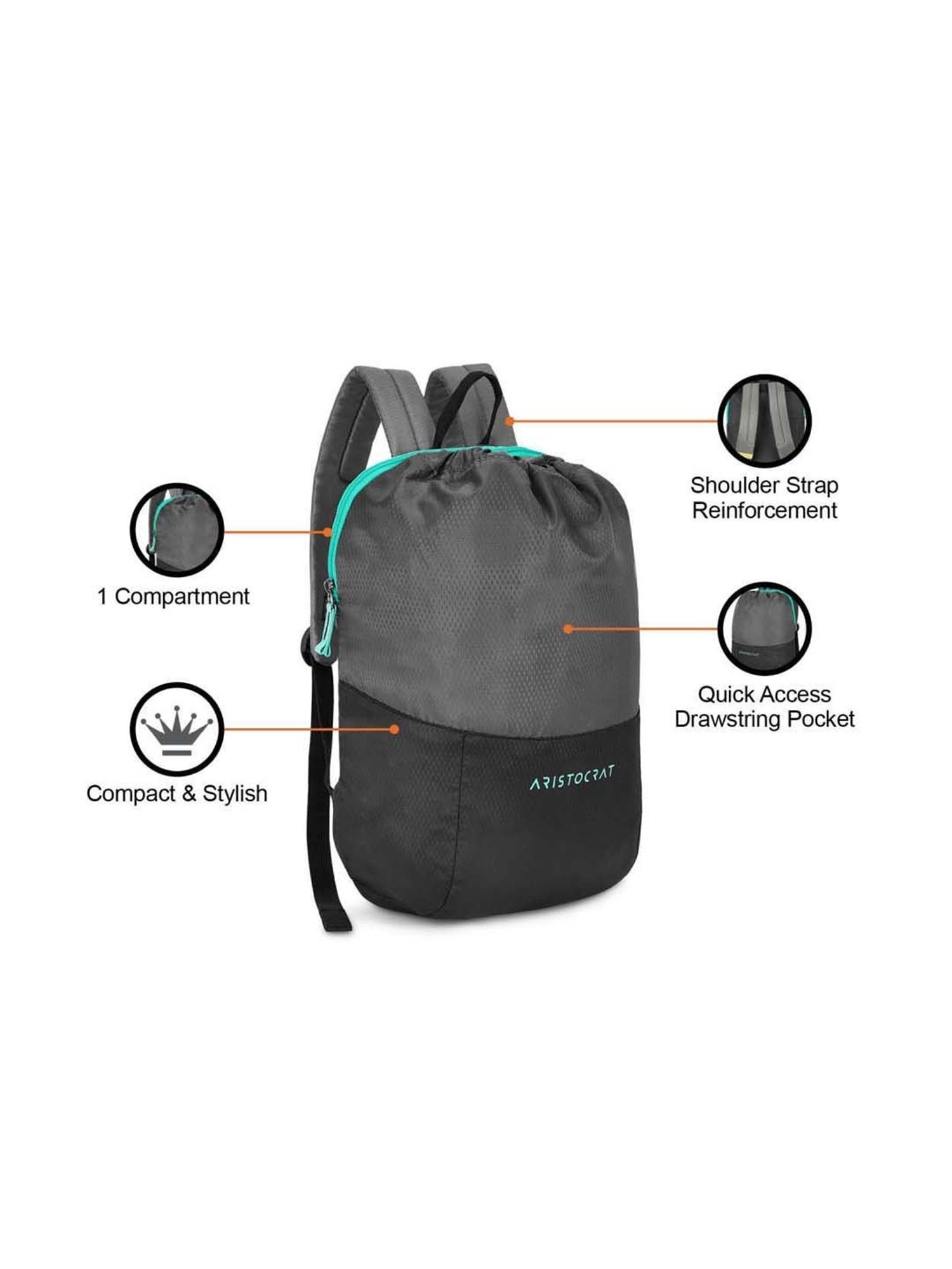 Aristocrat 15 Ltrs Grey Medium Backpack