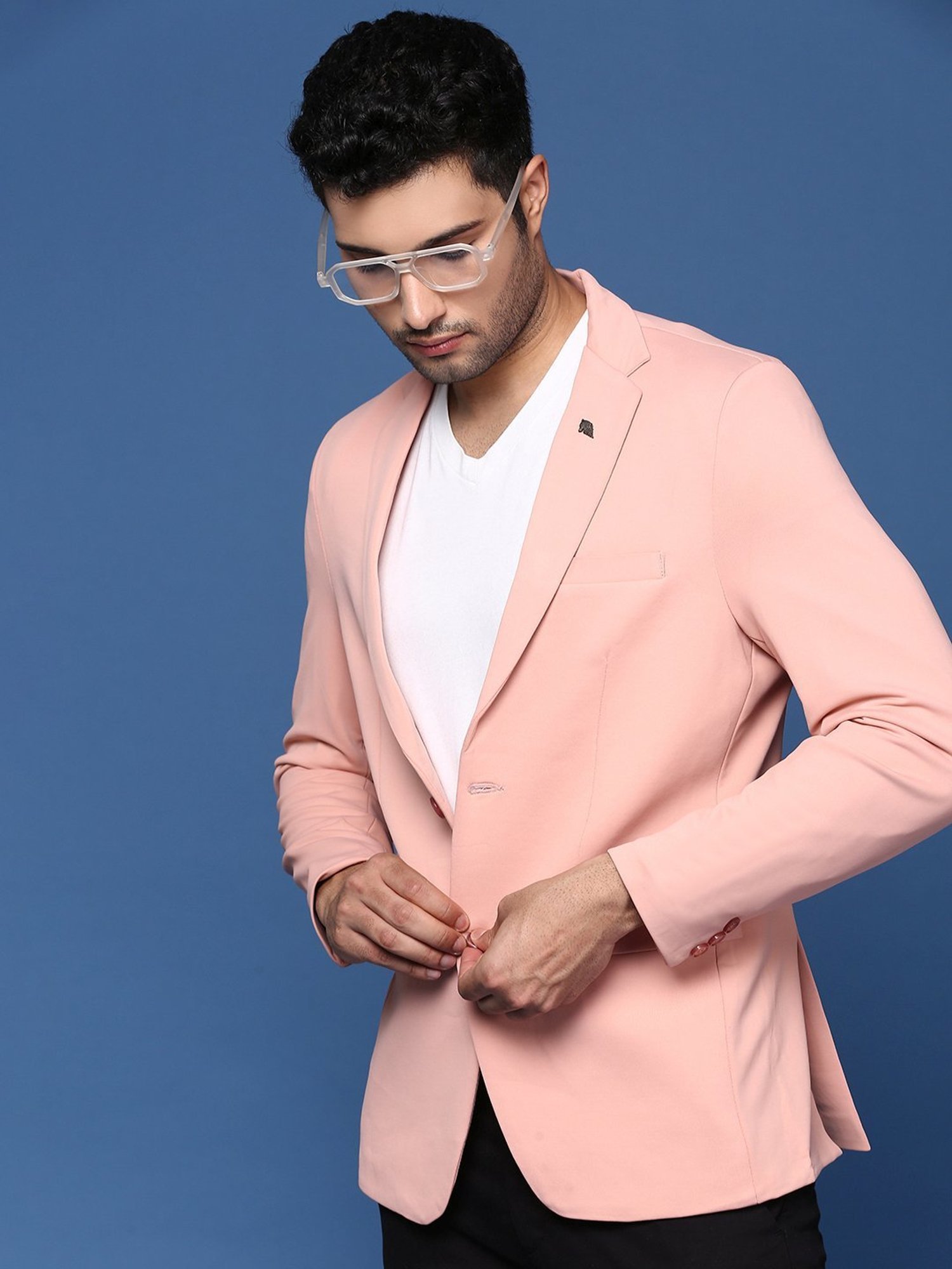 Showoff Peach Cotton Slim Fit Blazer