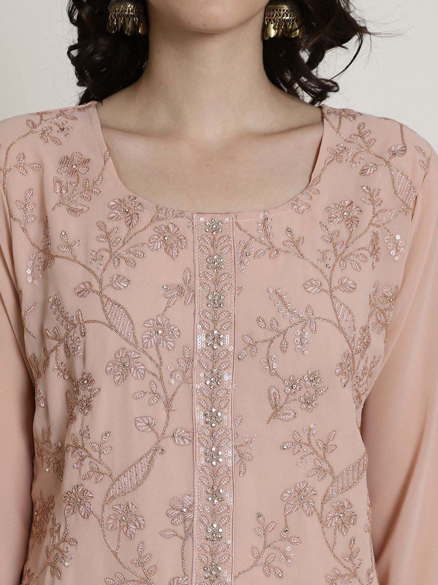 Stylee LIFESTYLE Peach Embroidered Unstitched Dress Material