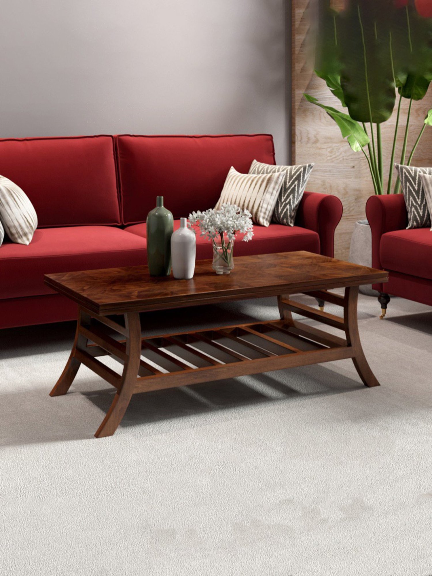 Durian Scarlet Brown Veneer & Solid Wood Coffee Table in Oak Finish