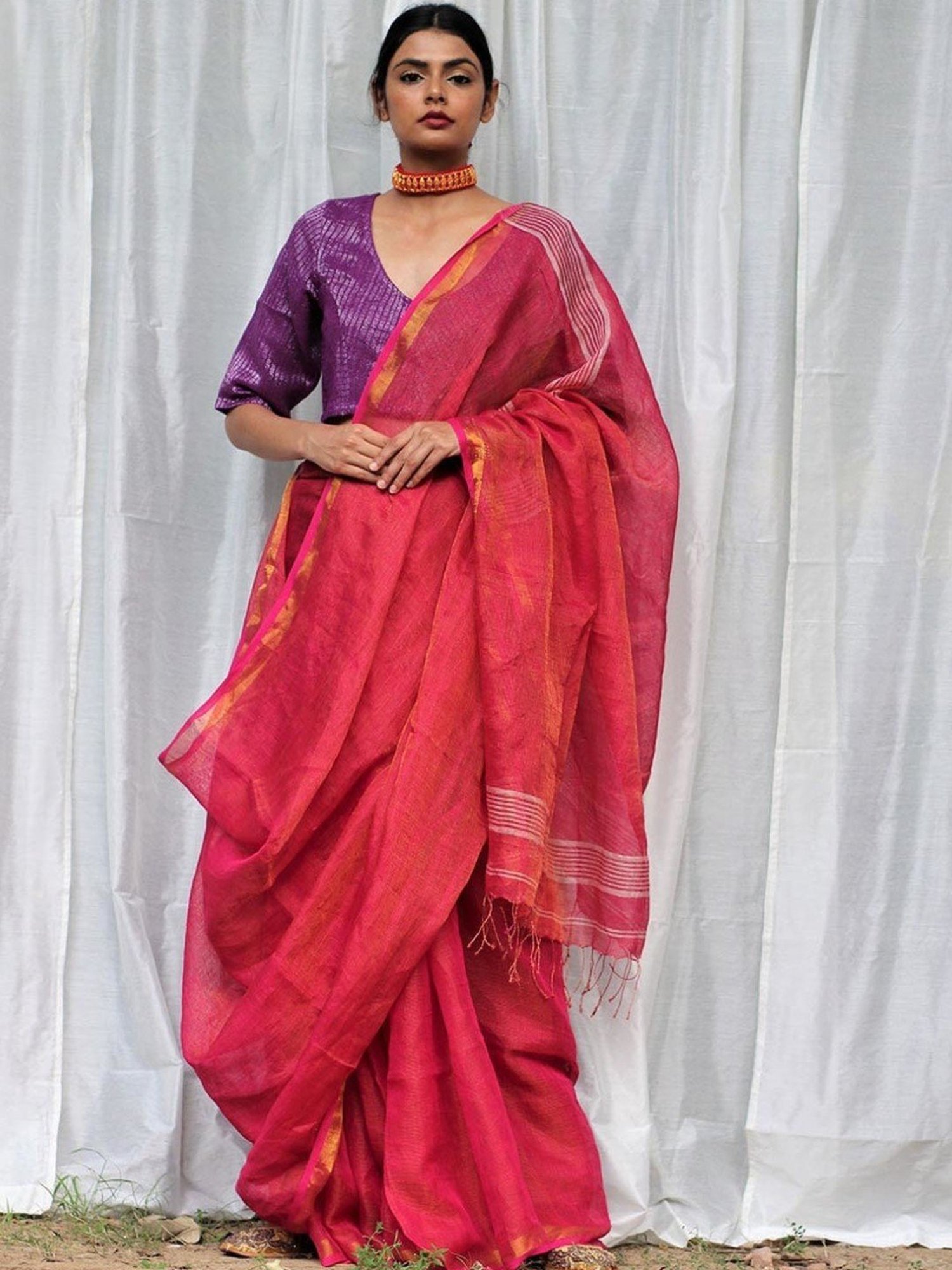 Chidiyaa Nalini Rani Handwoven Linen Zari Saree