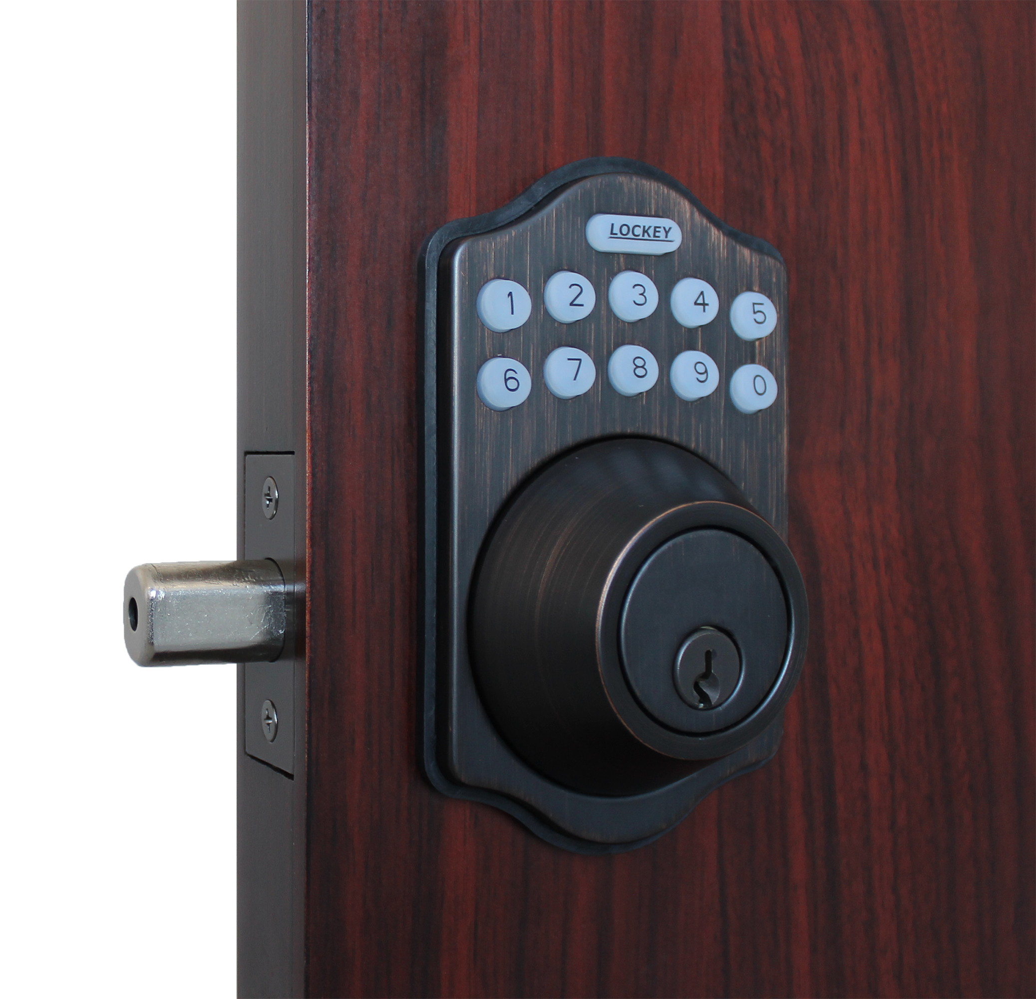 LockeyUSA E910OIL Electronic Push Button Digital Door Lock, Access Control, Combination, Remote Capable, Keyless Deadbolt Door Lock with Keypad Access in Oil Rubbed Bronze