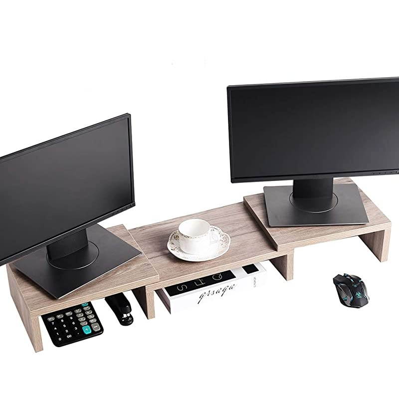 Monitor Stand Riser Adjustable Screen Stand for Laptop ComputerTVPC Multifunctional Desktop Organizer Cream Gray