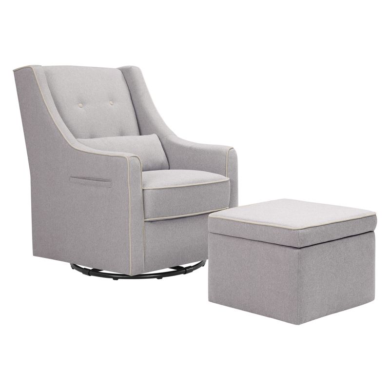 DaVinci Owen Glider and Storage Ottoman - Gray with Cream Piping