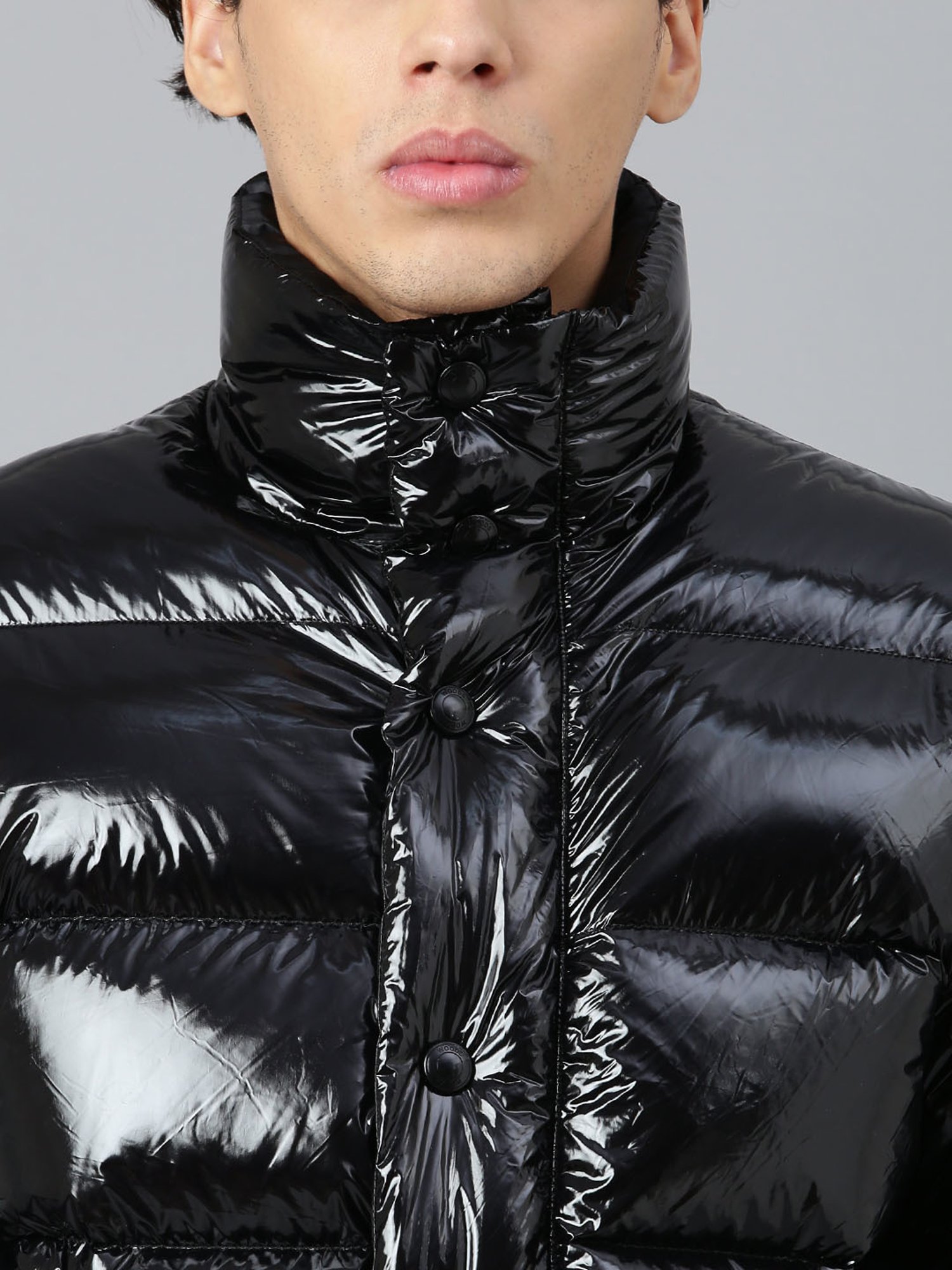 Woods Black Regular Fit Quilted Jacket