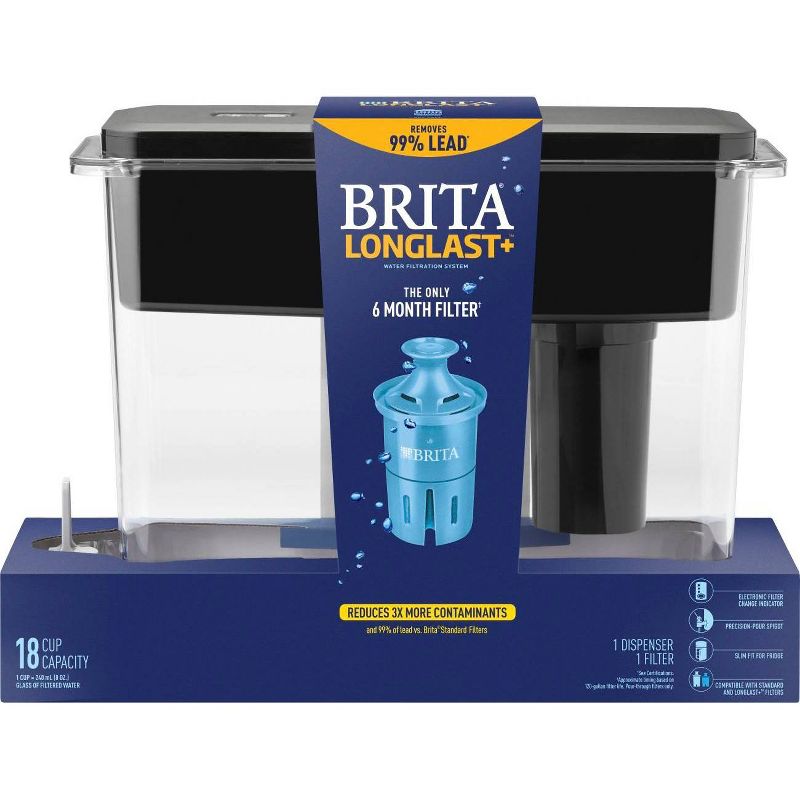 Brita Extra Large 18-Cup BPA Free UltraMax Water Dispenser with 1 Longlast Filter -Jet Black