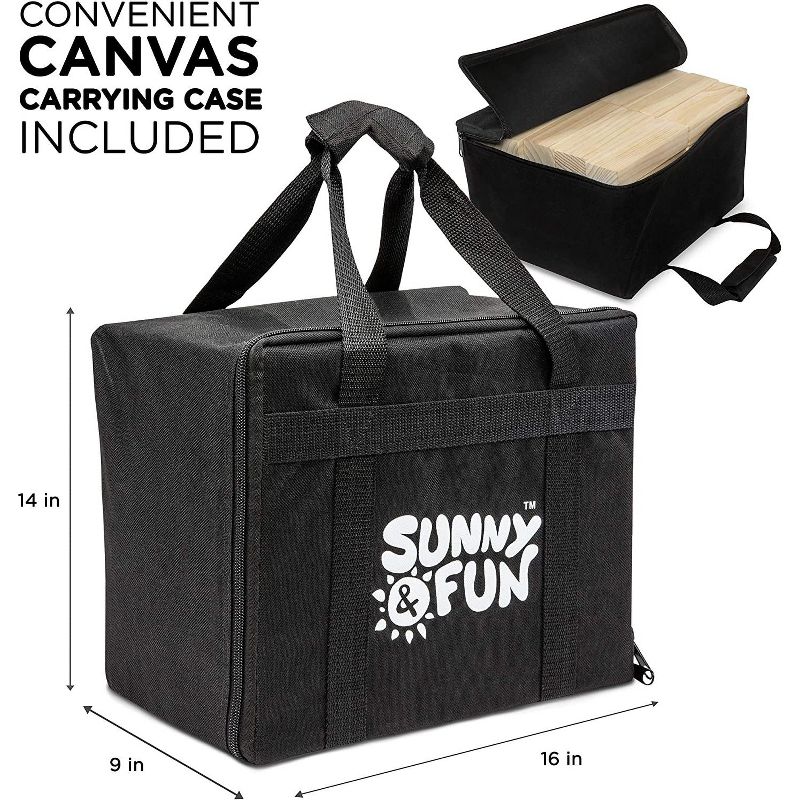 Sunny & Fun Giant Tumbling Tower | 60 Piece Set Oversized Wooden Toppling Blocks | Indoor & Outdoor Stacking Yard Game for Adults & Kids | Great for Party Lawn Backyard | w/ Storage Carry Bag