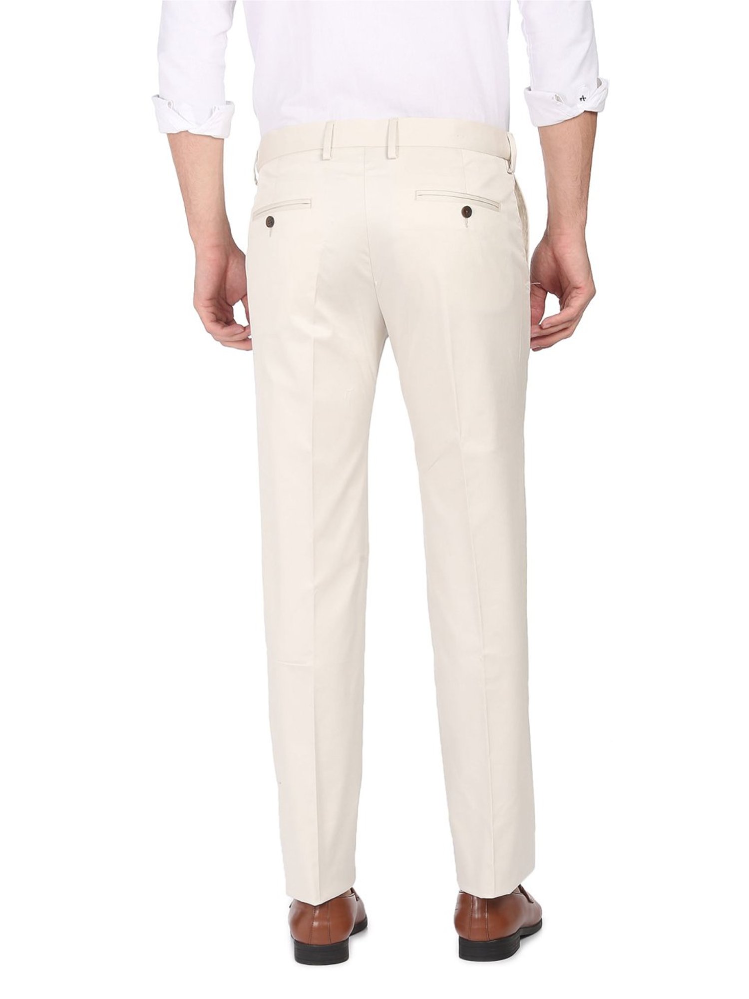Arrow White Cotton Regular Fit Trousers