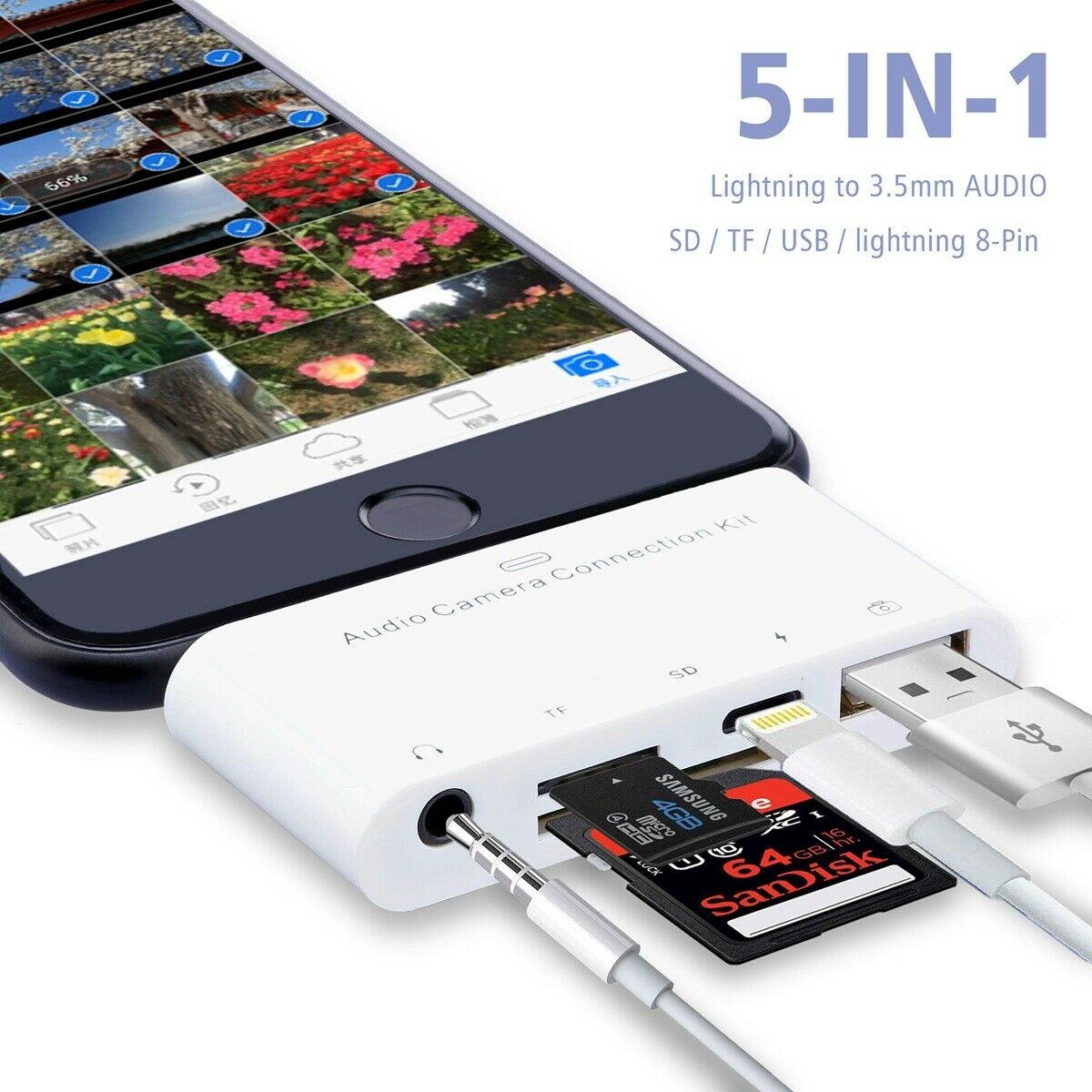 OTG Lightning to USB Camera Card Reader 3.5mm Headphone For iPhone XR 6/7 8 Plus