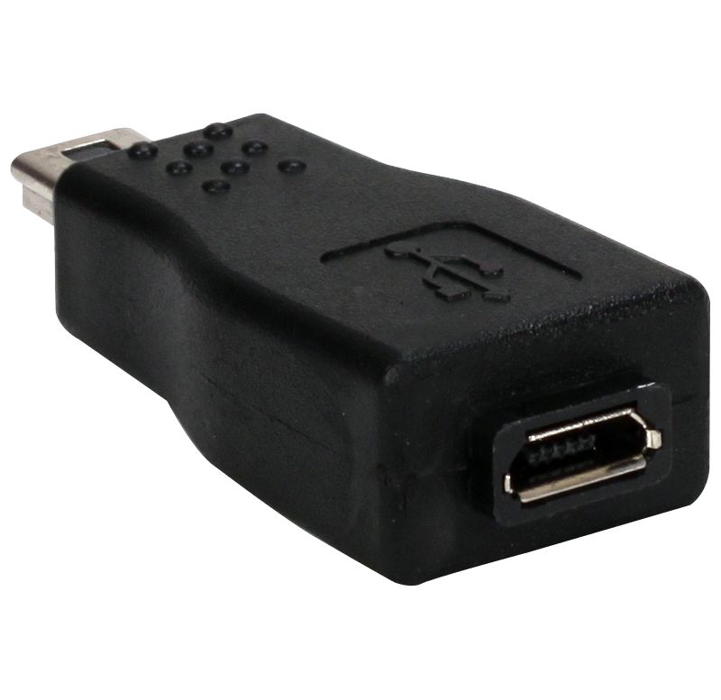 QVS Mini-USB Male to Micro-USB Female Adaptor - 1 x Type B Male Mini USB - 1 x Type B Female Micro USB - Nickel Connector - Black