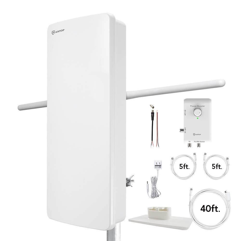 Antop at-800SBS HDTV&Fm Amplified Antenna with Noise-Free 4G LTE Filter & Smart Boost System for Dual Connectivity, Support TV and A Second Device(Tv, FM or OTA-Ready Streaming Device or Projector)