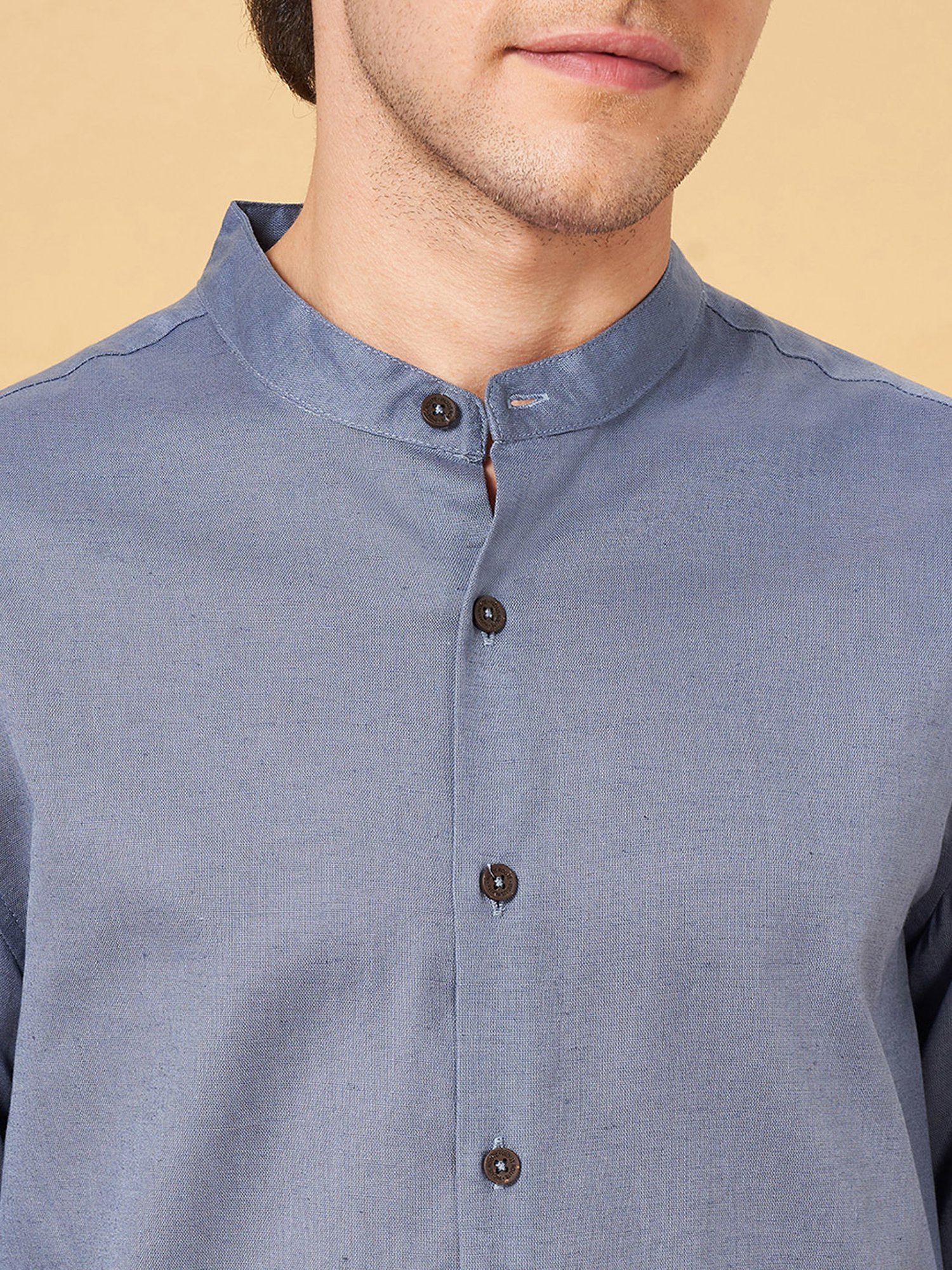 Indus Route by Pantaloons China Blue Regular Fit Shirt