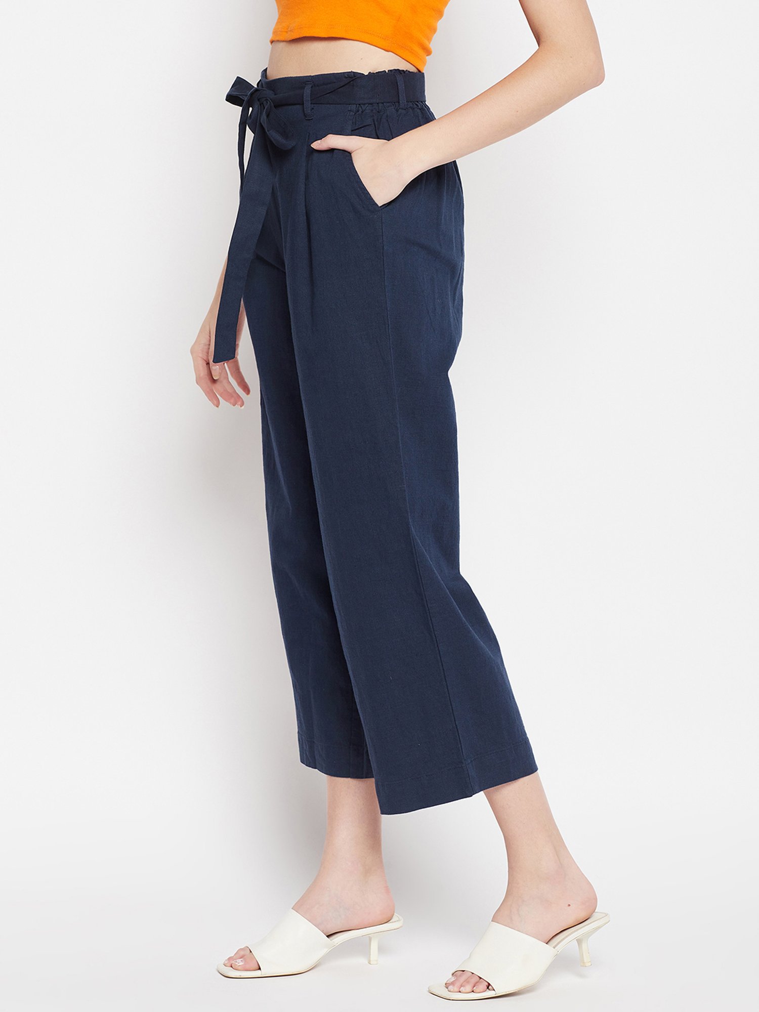 Crozo By Cantabil Navy Regular Fit Mid Rise Pants