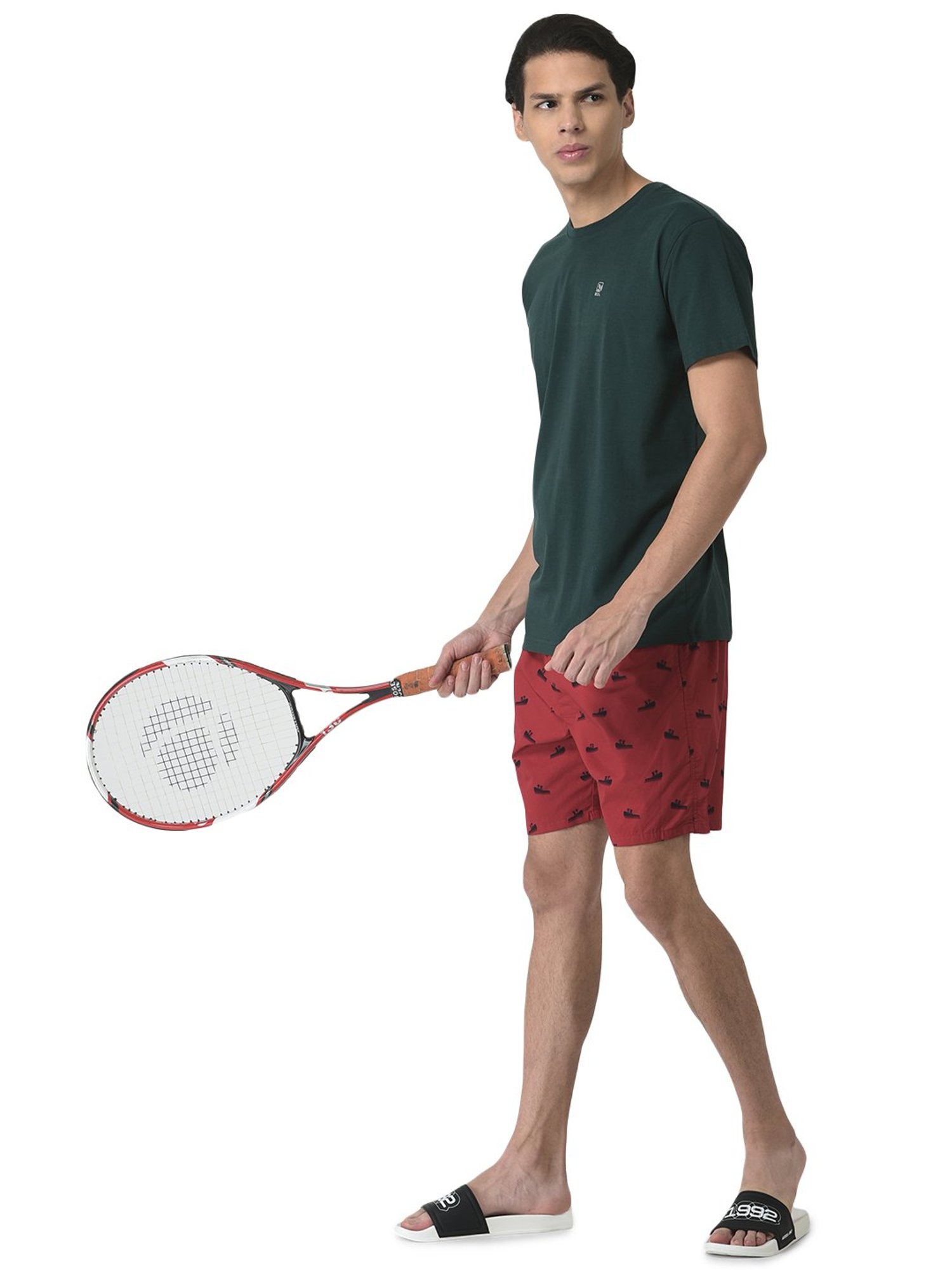 Woodland Dark Red Printed Shorts