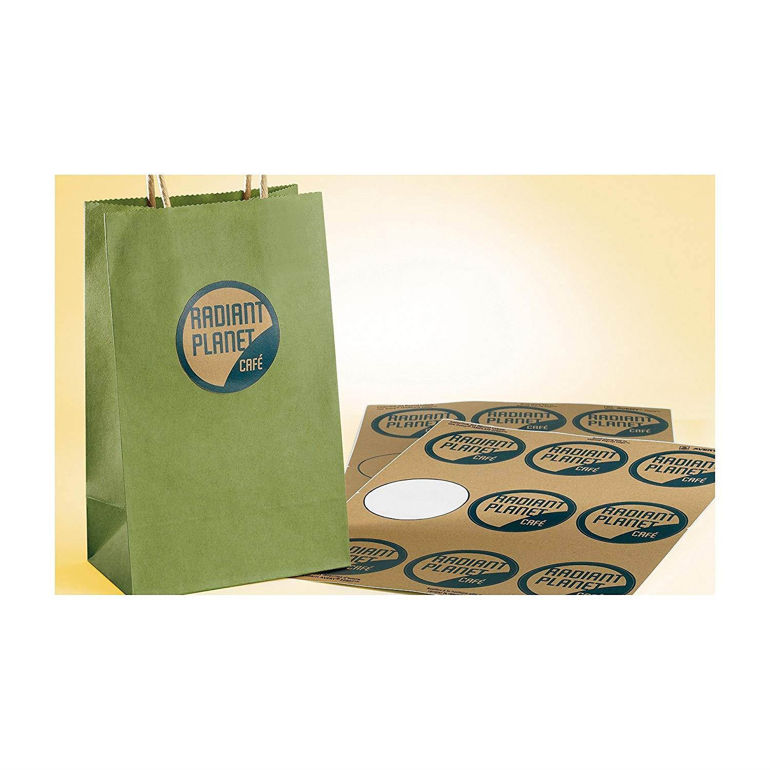 Avery Print-to-the-Edge Kraft Brown Round Labels , 2-1/2" Diameter, 225 Labels per Pack, Case Pack of 5 (22808)
