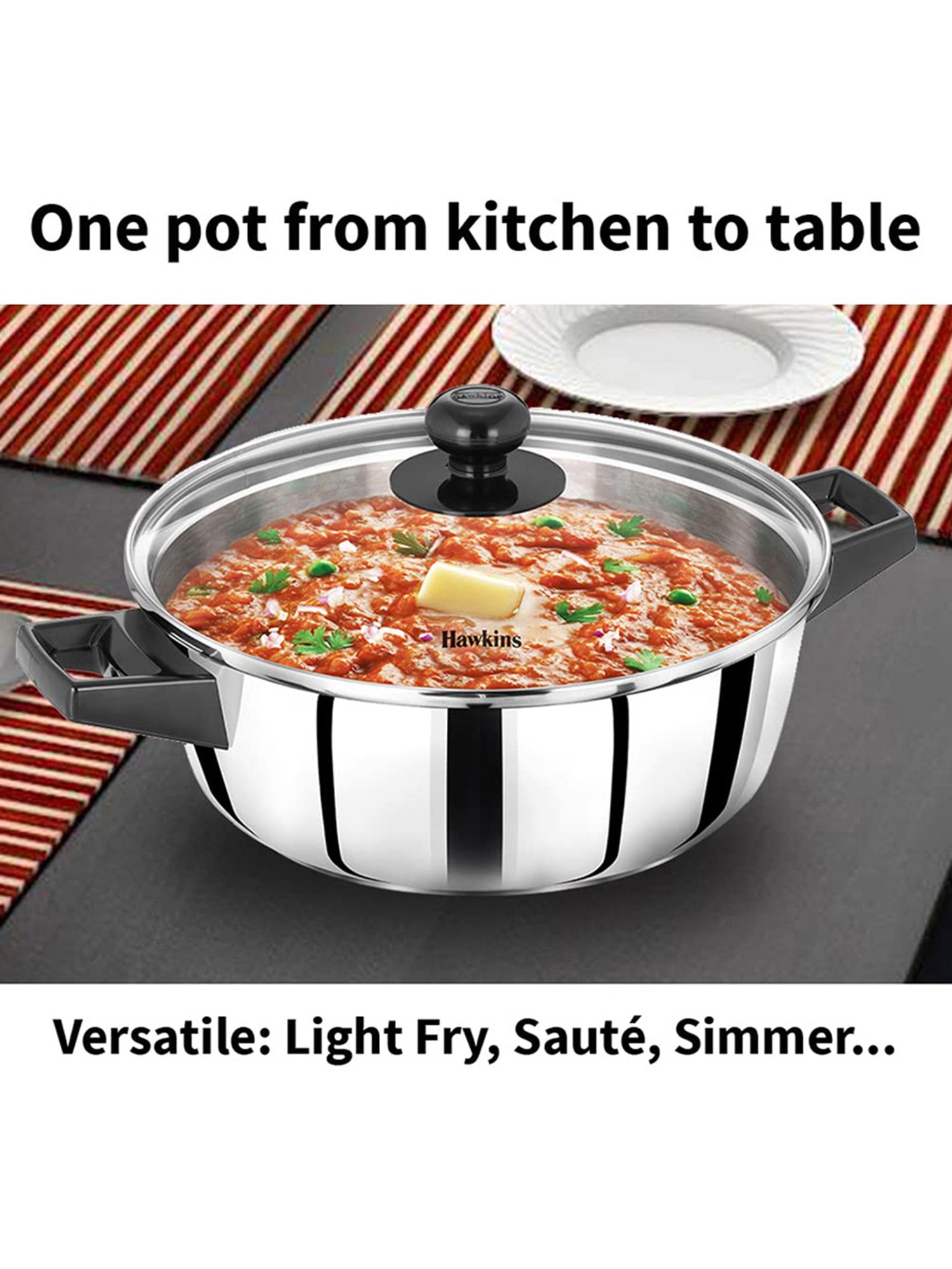 FnS Elantra Silver Stainless Steel Casserole With Lid (0.9 L)