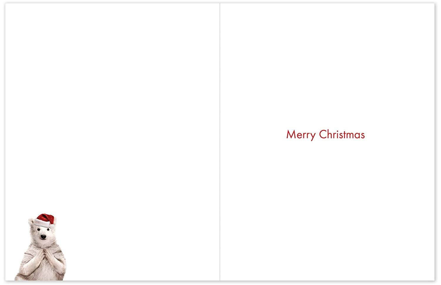 Funny 'Zoo Yoga Polar Bear' Merry Christmas Card with Envelope (Big 8.5" x 11") - Large Yoga Polar Bear Wearing A Santa Hat - Animal Holiday & Xmas Stationery #J6547JXSG
