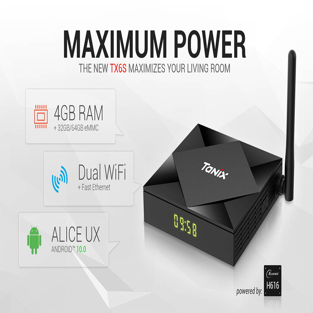 Yijianxi Smart TV Box Android 10.0 Allwinner H616 DDR3 4GB RAM 64GB ROM Set-Top Receiver TaNix TX6S 8K with WIFI Media Player