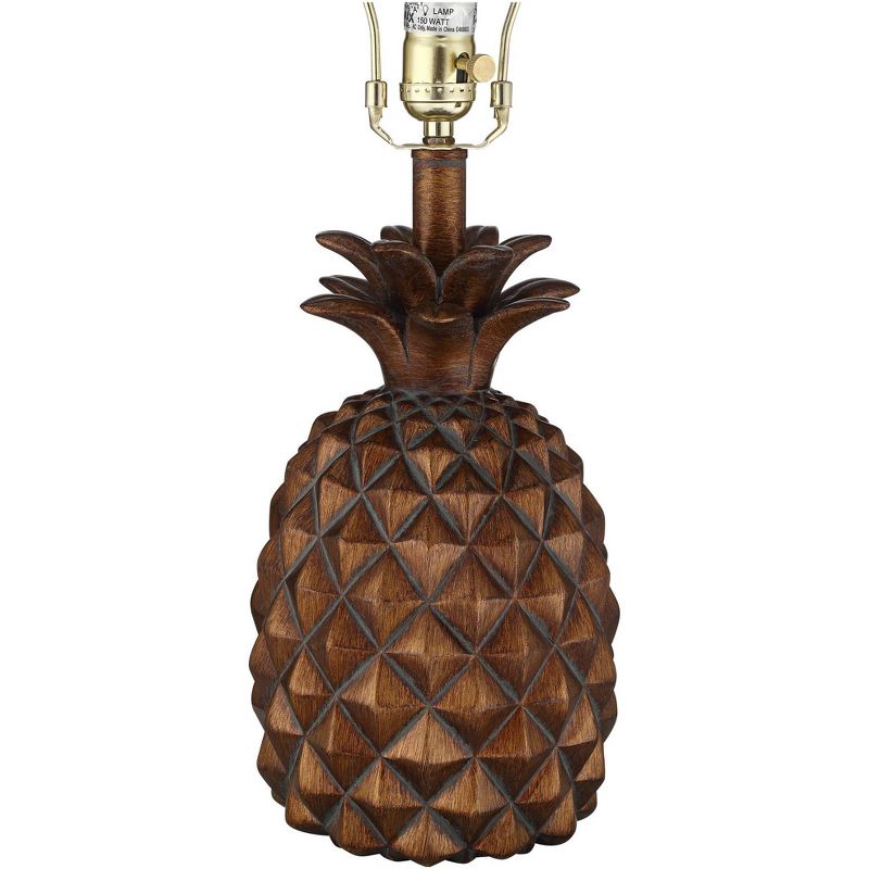 Regency Hill Tropical Accent Table Lamp Pineapple Brown Oatmeal Fabric Tapered Drum Shade Living Room Bedroom Bedside Nightstand