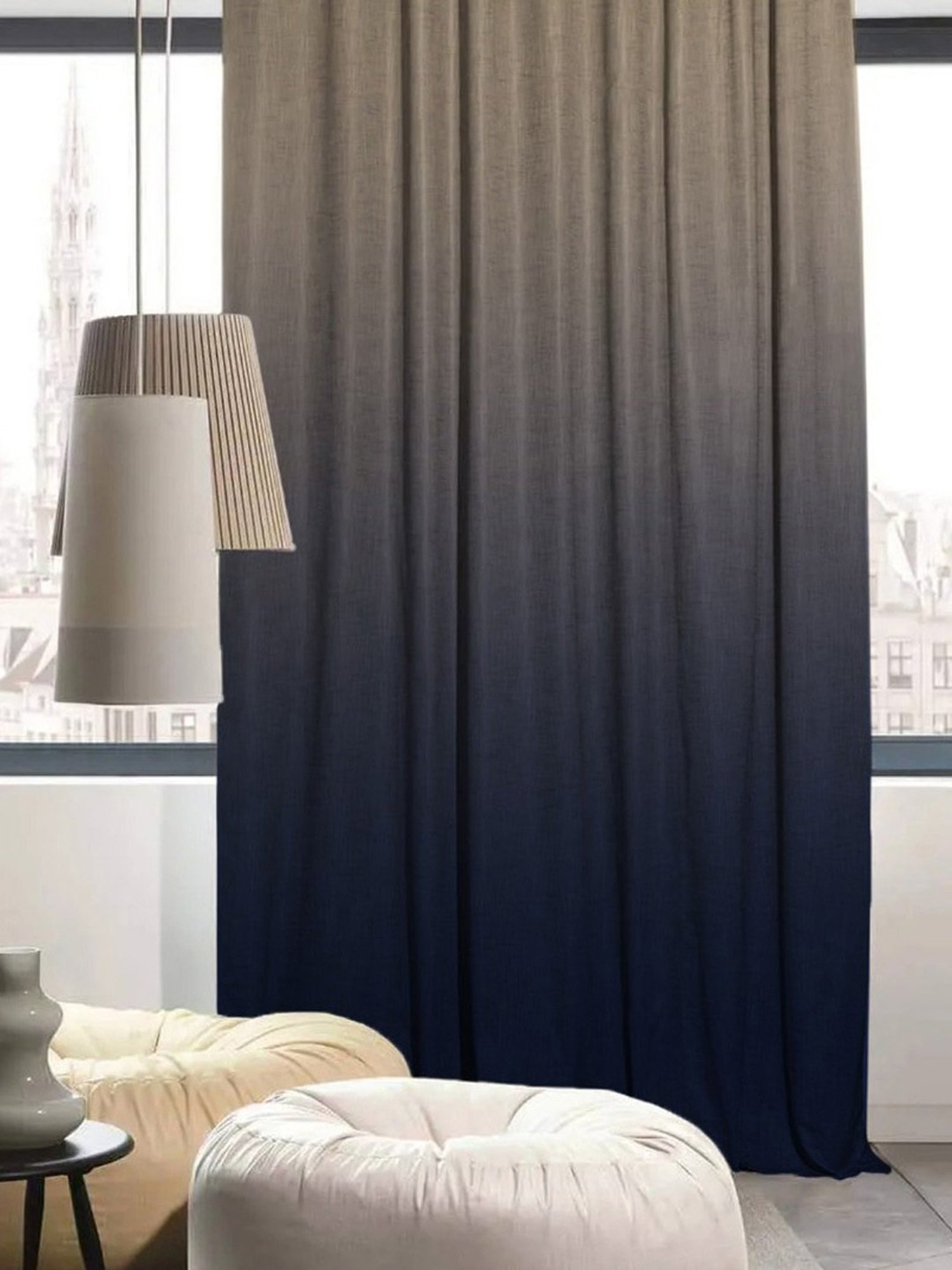 SPACES DRAPE STORY Elegant Floral Blue & Beige Polyester 7 ft Door Curtains - Set of 4