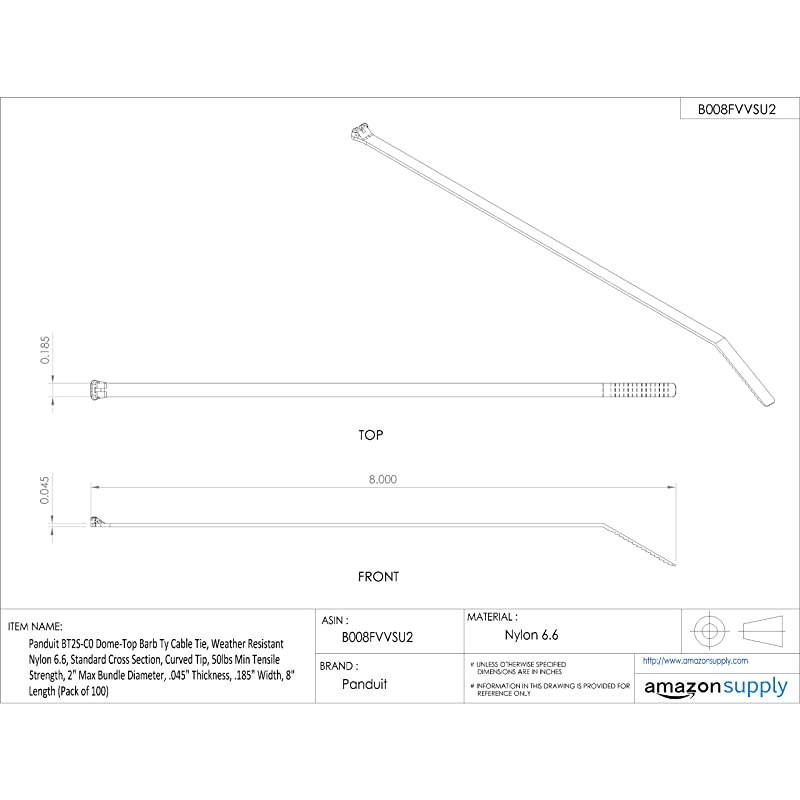BT2SM0 Cable Tie Metal Barb Standard Weather Resistant Nylon 66 80Inch Length Black 1000Pack