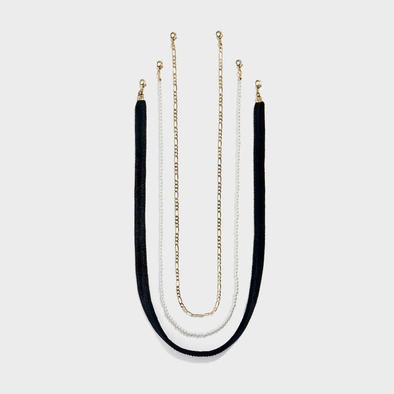 SUGARFIX by BaubleBar Women's 3pk Glasses Lanyard with Multifunctional Clasp - Velvet/Pearl/Chain One Size