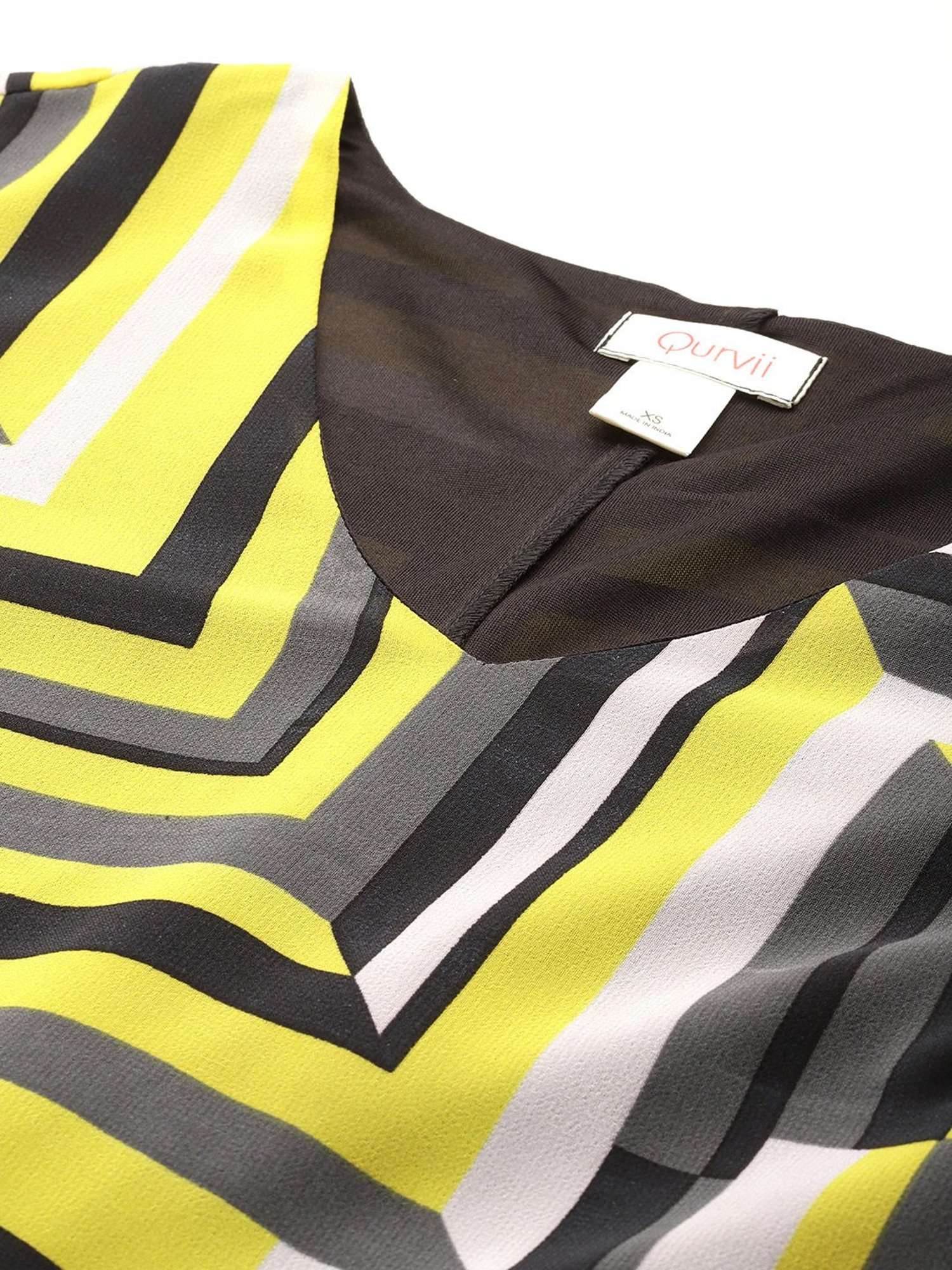 Qurvii Yellow & Black Printed A Line Dress