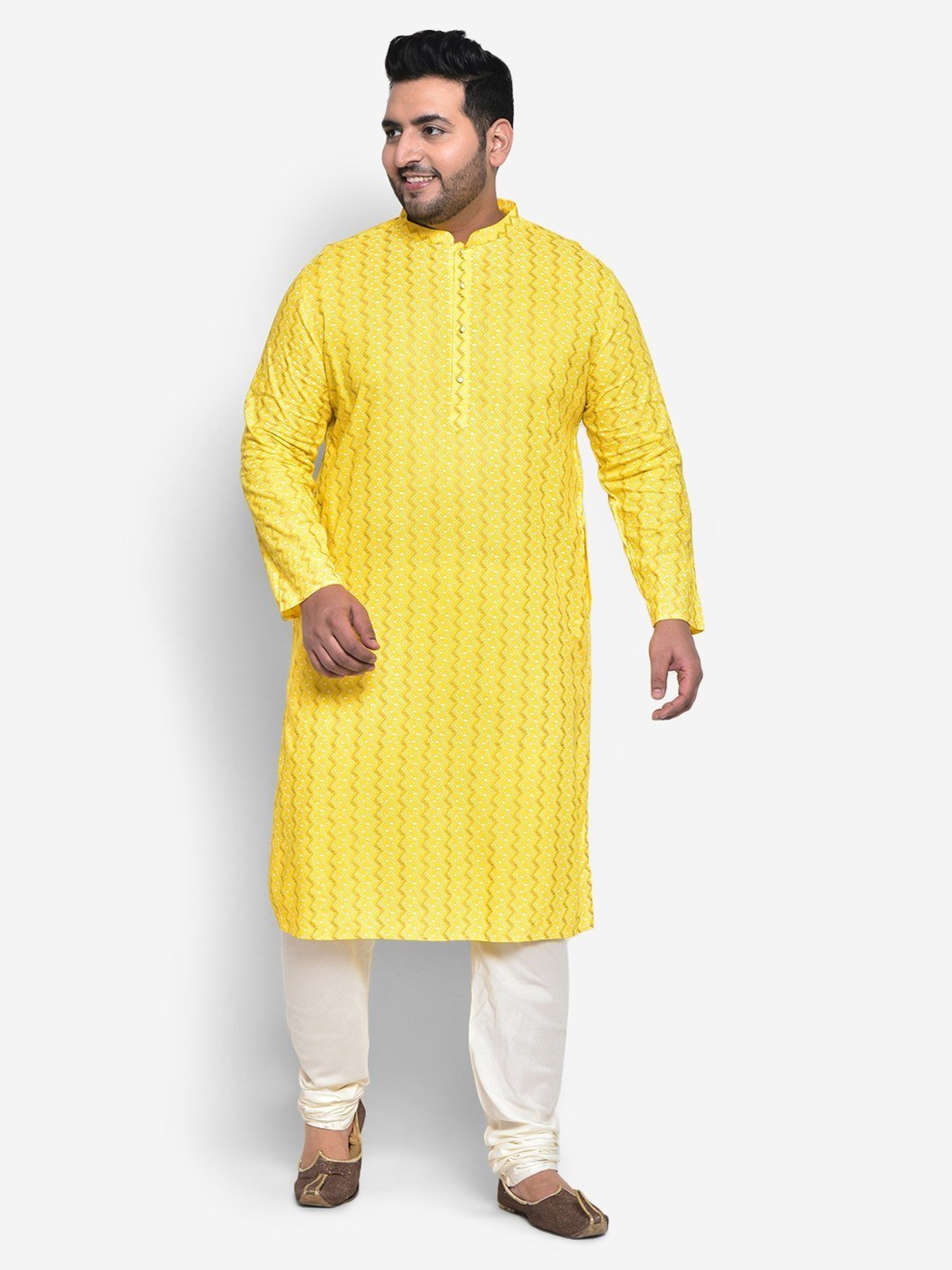 Manthan Fawn & White Regular Fit Kurta